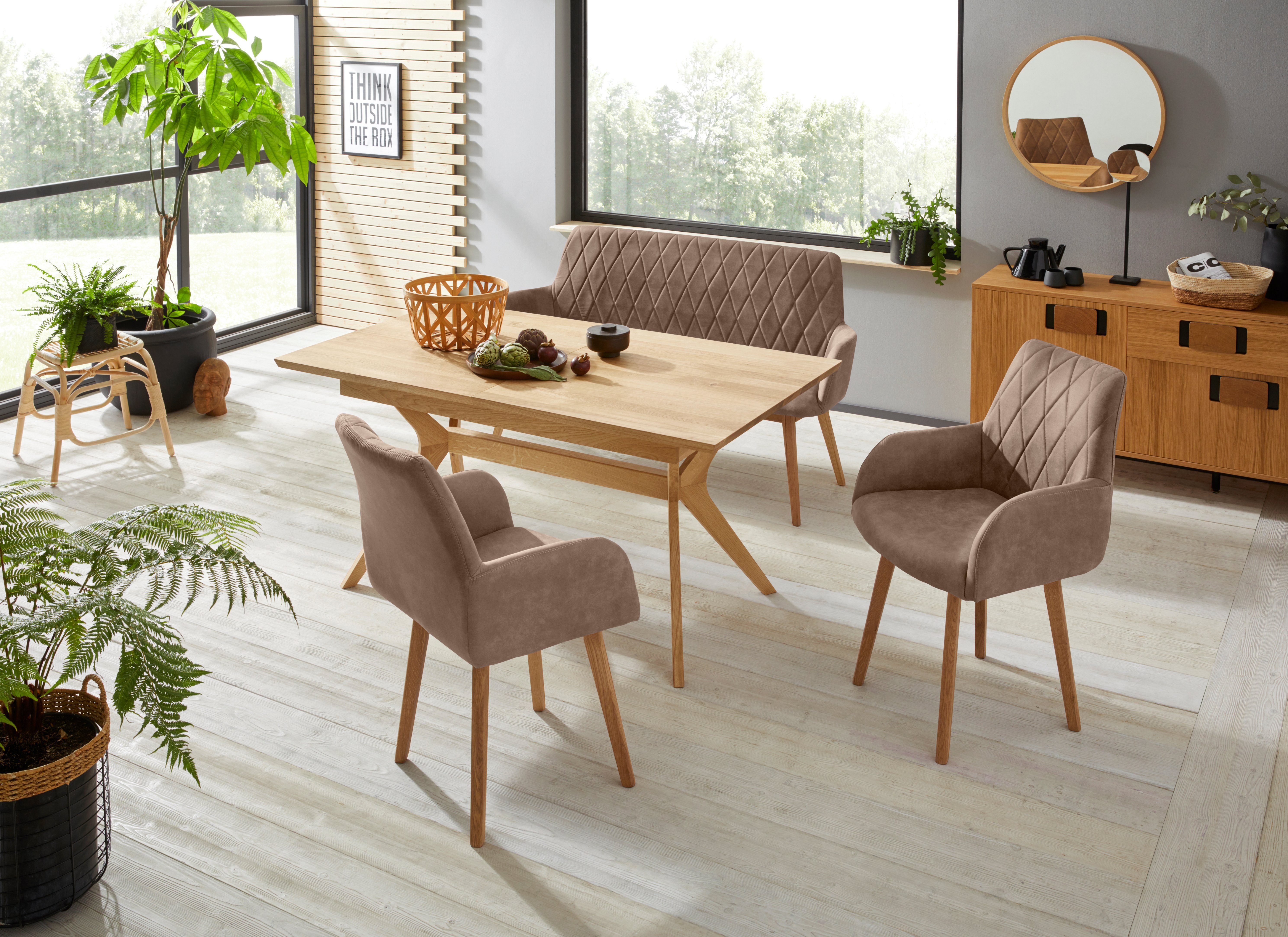 Home affaire Eetkamerstoel Brest Fauteuil in leer of microvezel, geolied massief eiken frame (2 stuks)