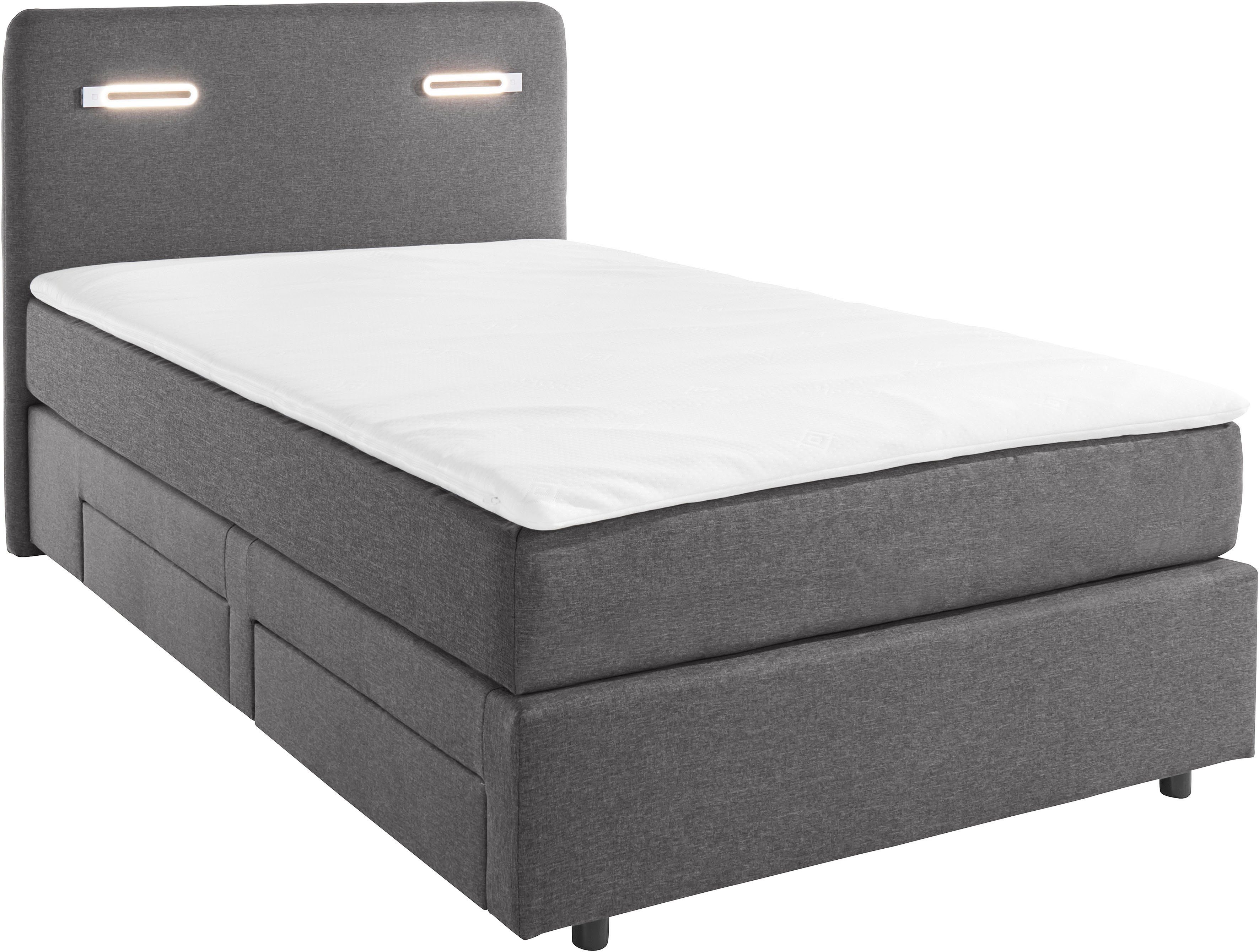 INOSIGN Boxspring Luan met laden, ledverlichting en topmatras, in breedte 120 cm en 180 cm te bestellen, in verschillende hardheden te kiezen.