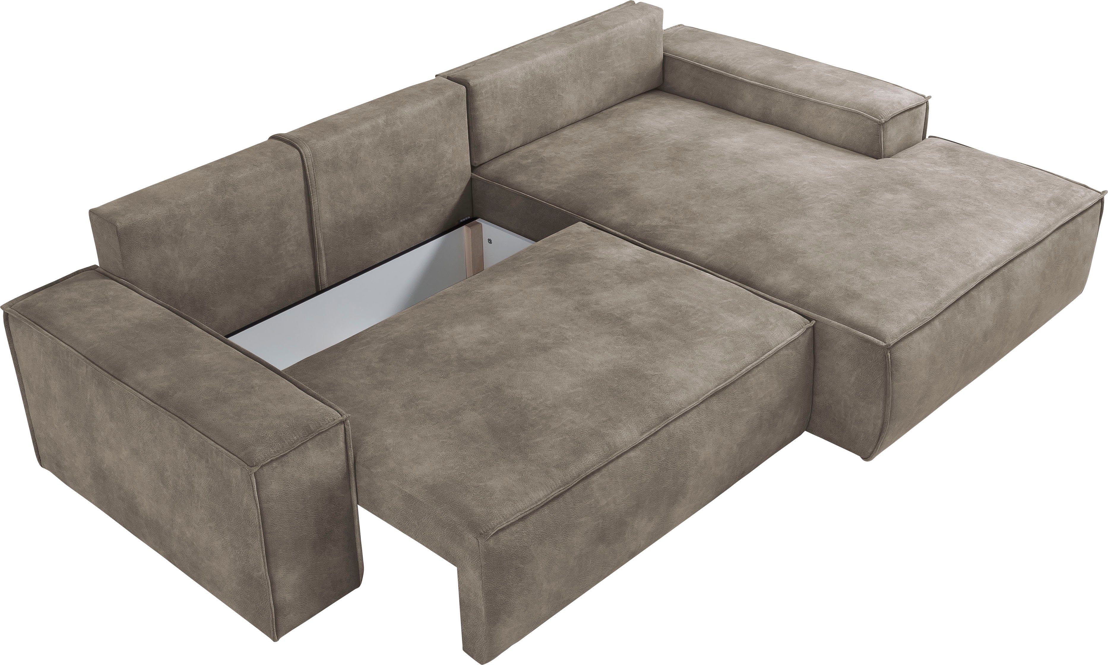 Home affaire Hoekbank SHERWOOD bedbank 267 cm, L-model, Slaapfunctie met bedlade (210x136 cm), cord, vintage, fluweel
