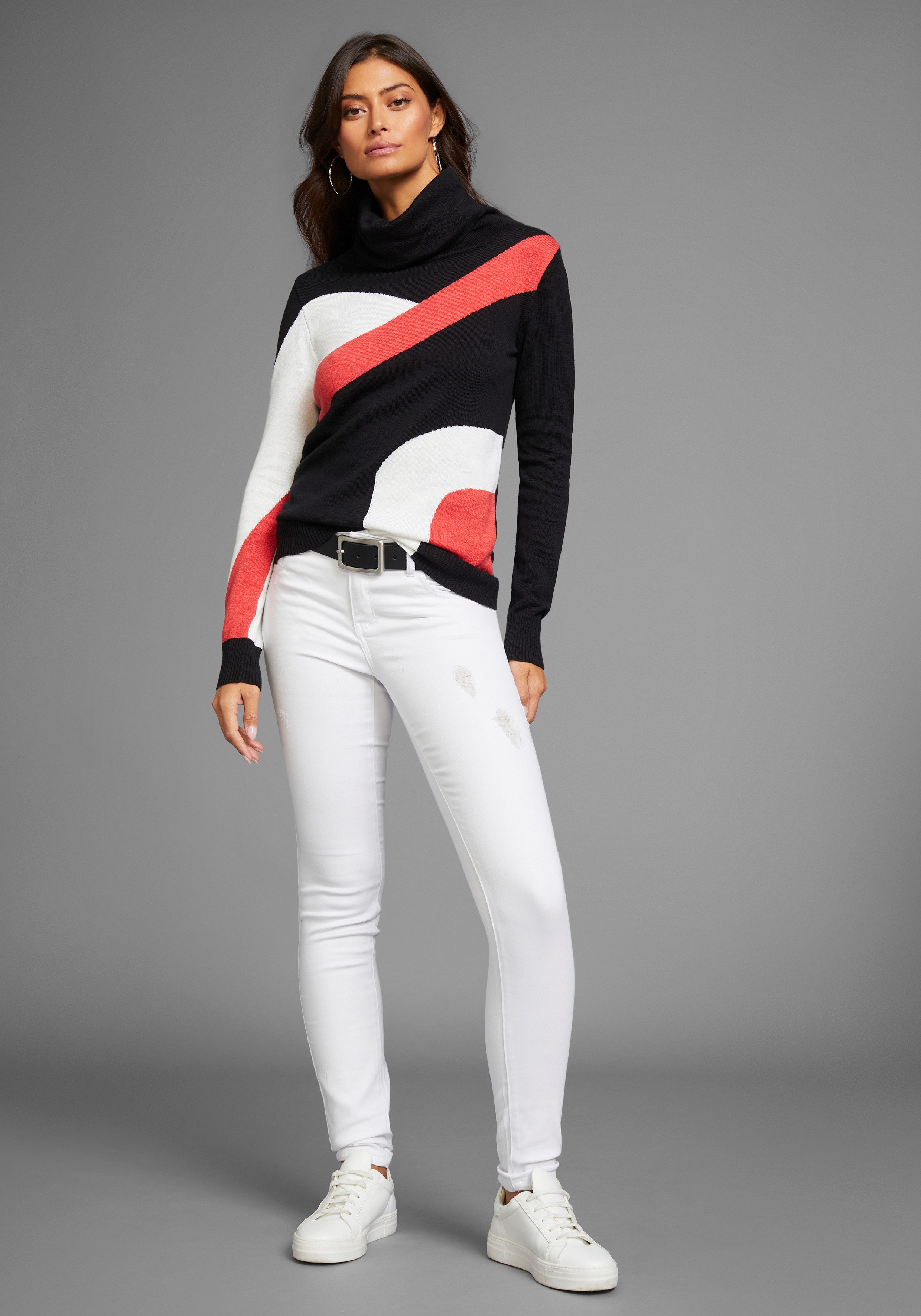 Laura Scott Trui met sjaalkraag colourblocking-stijl