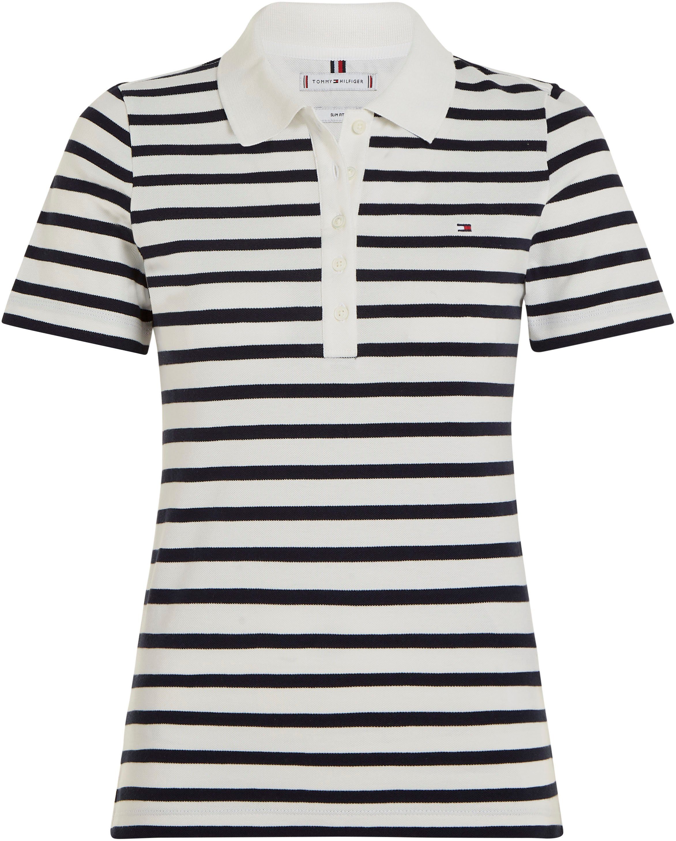 Tommy Hilfiger Poloshirt 1985 SLIM PIQUE STRIPE POLO SS met discreet geborduurd tommy hilfiger logo