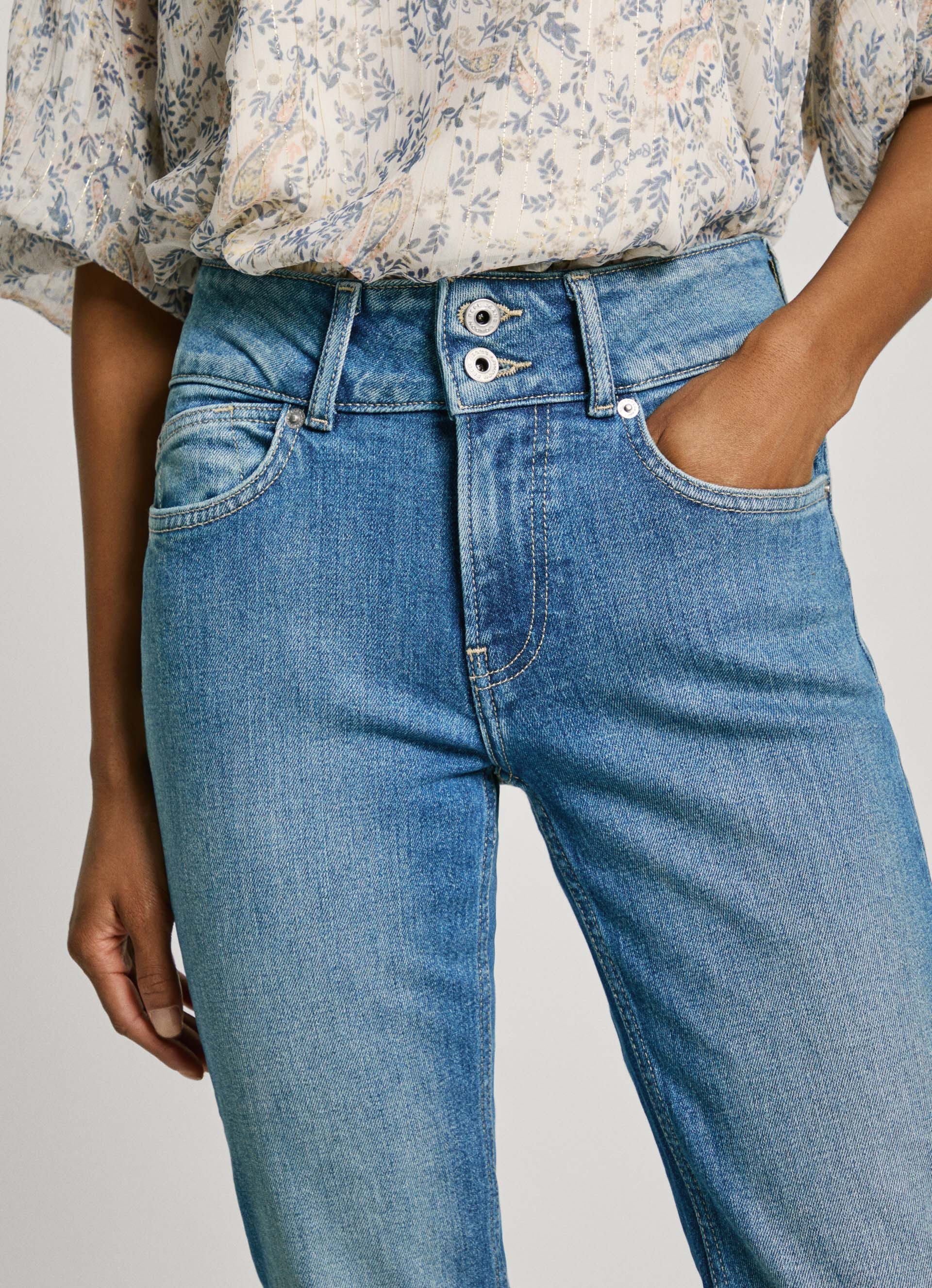 Pepe Jeans Slim fit jeans SLIM JEANS MW met extra brede tailleband met dubbele knoopsluiting
