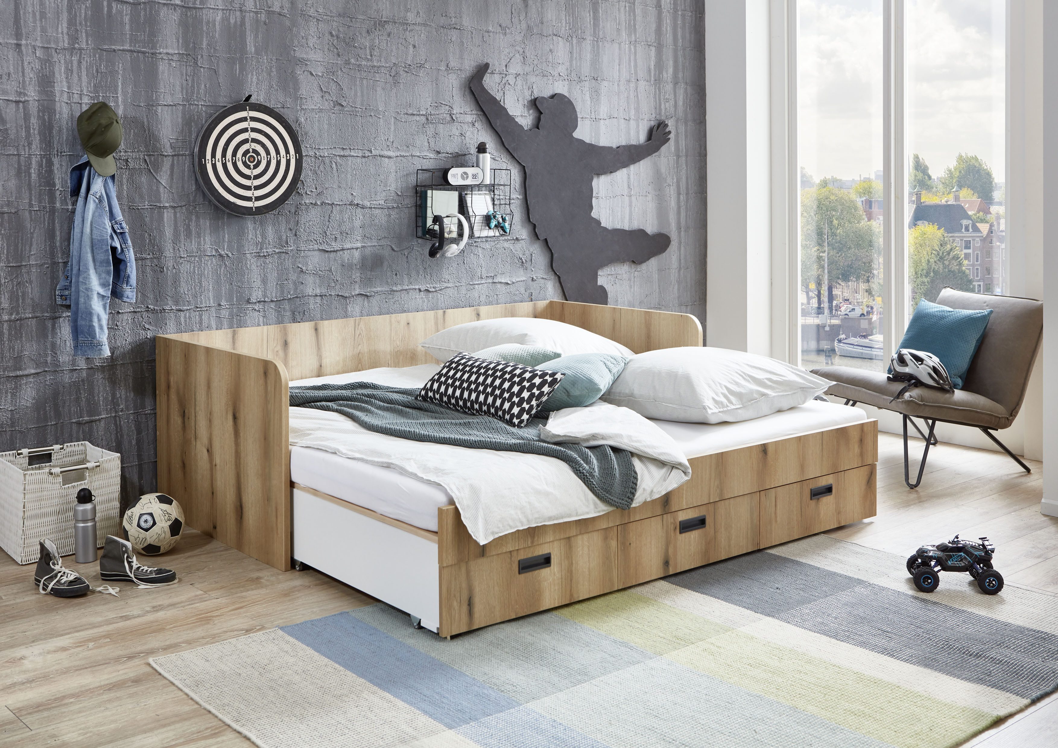 Relita 1-persoonsledikant uitrekbaar tot 180x200 cm, 3 lades, met lattenbodem, 2 kleuren
