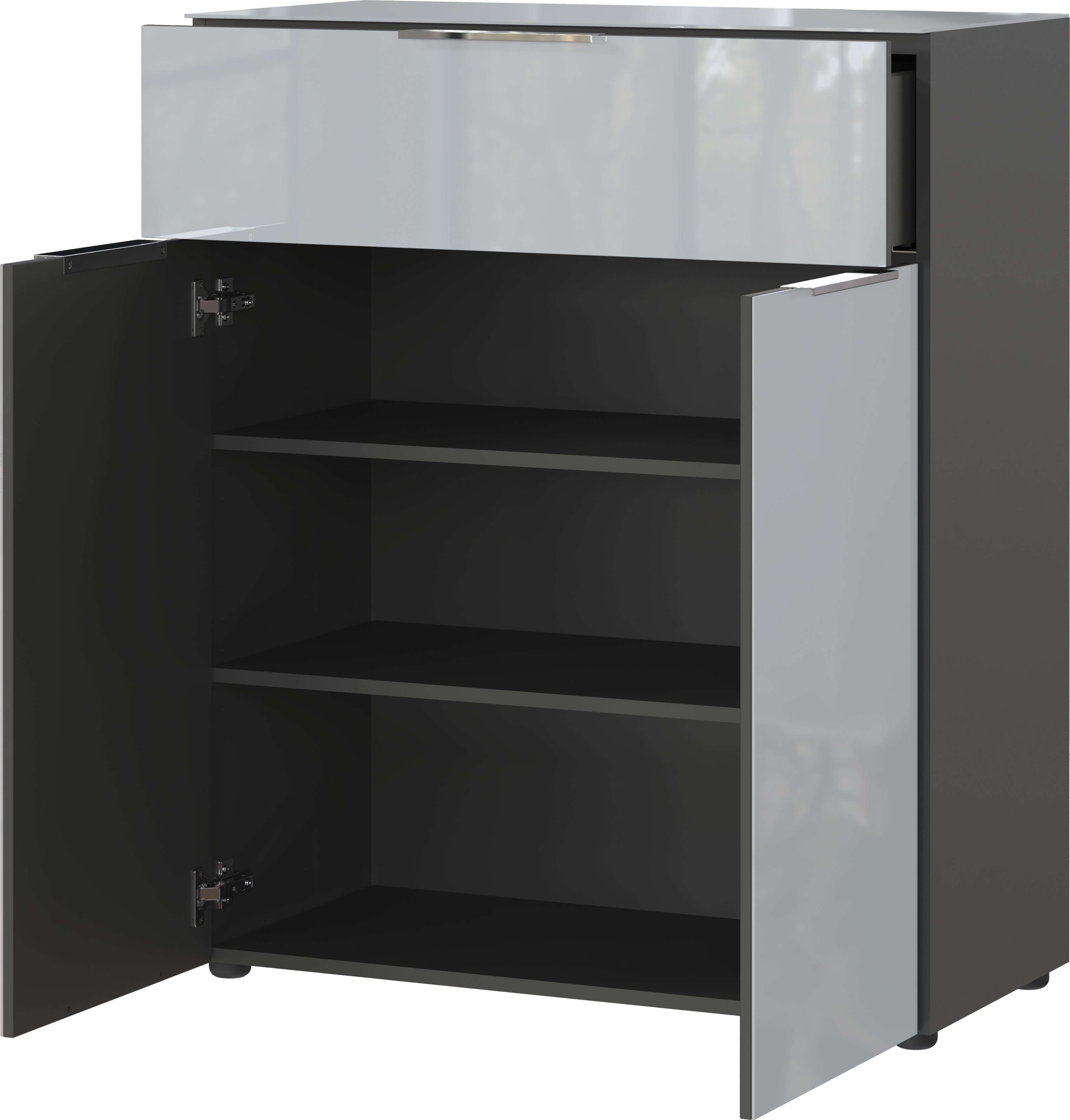 GERMANIA Kast met laden en deuren OAKLAND Breedte 83 cm , fronten en bovenblad met glas-inlay