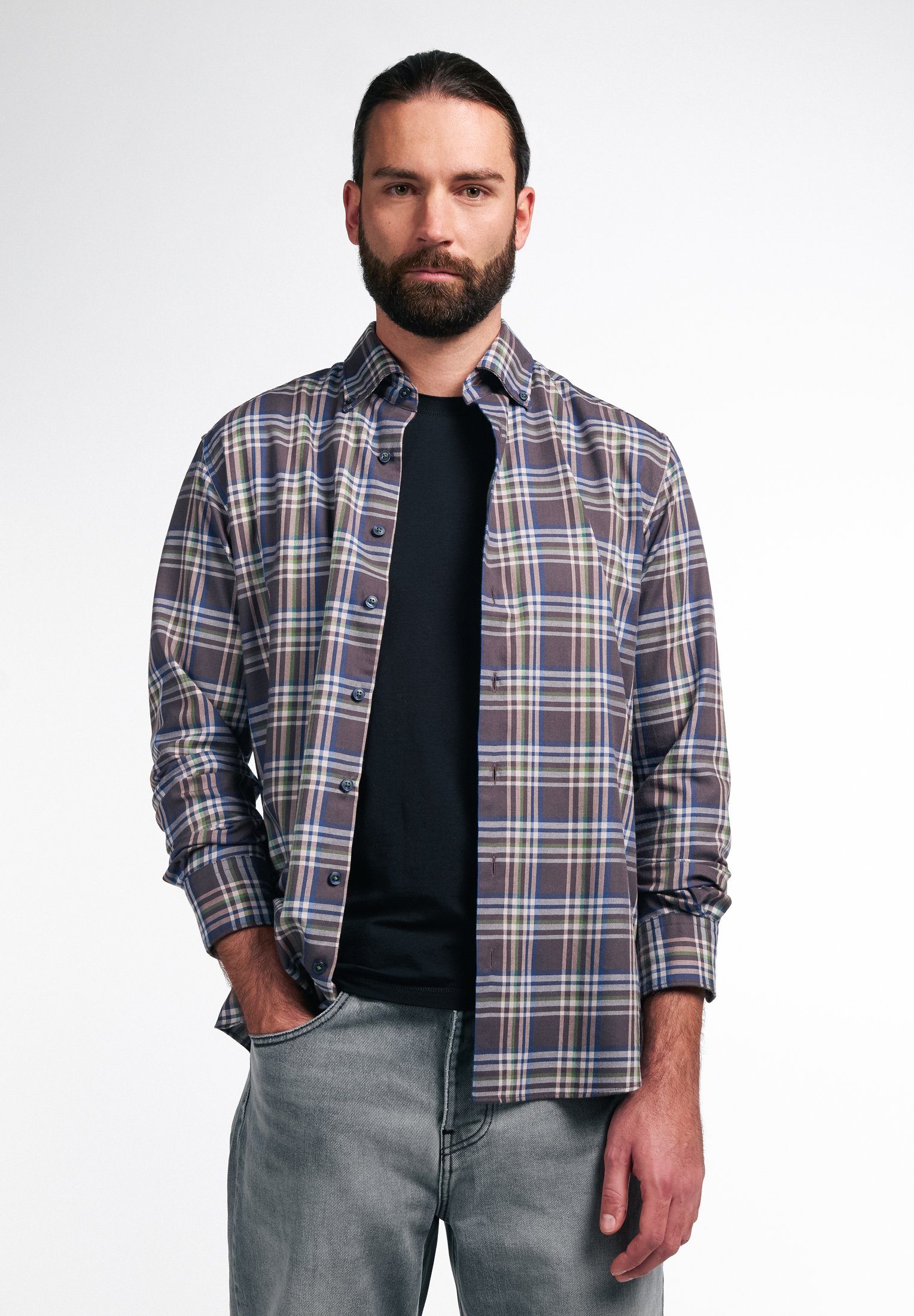 Eterna Overhemd met lange mouwen Regular fit EASY IRON (gemakkelijk te strijken) heren overhemden maat L groen