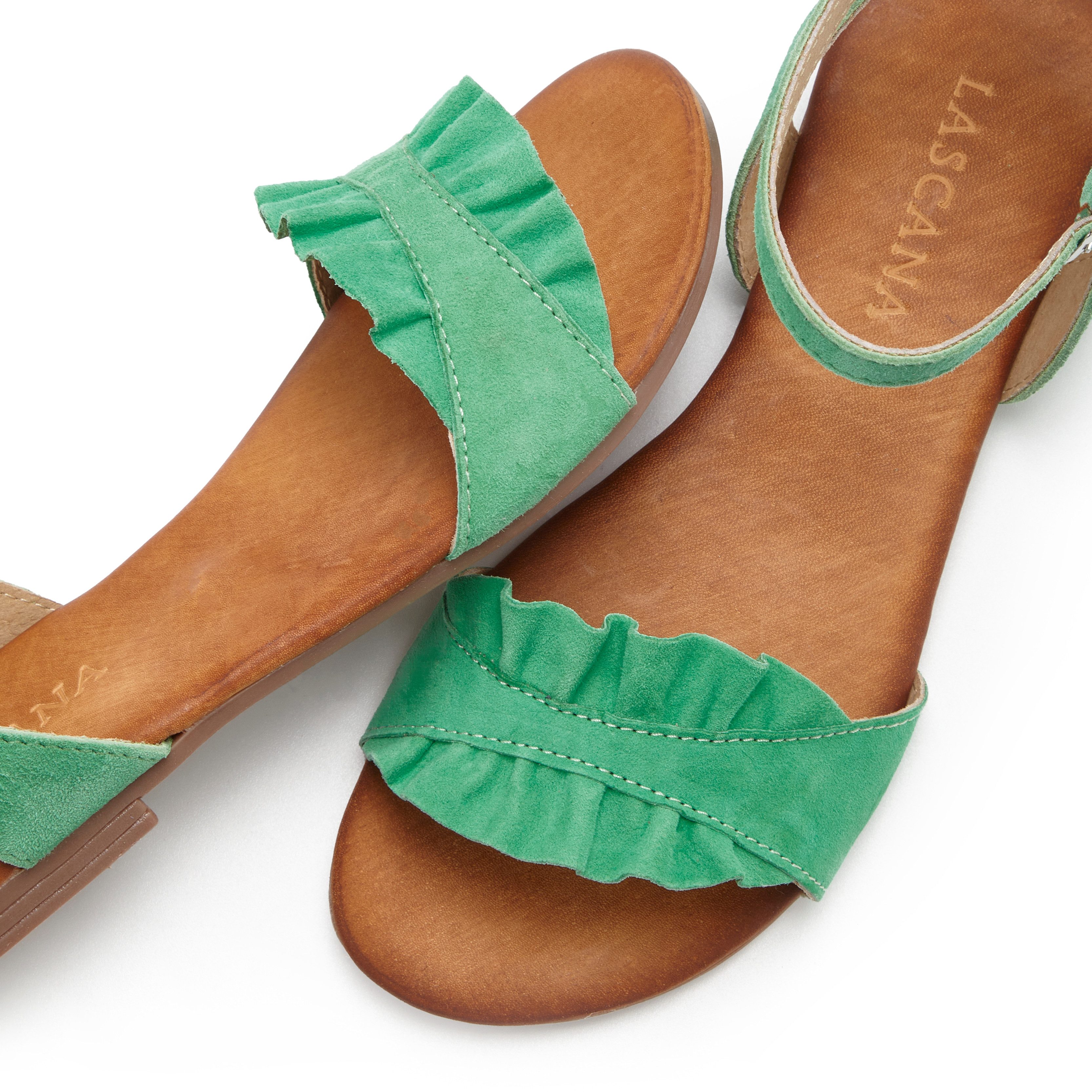 Lascana Sandalen Zomerschoen Sandalette, zomerschoen van hoogwaardig leer met kleine ruches