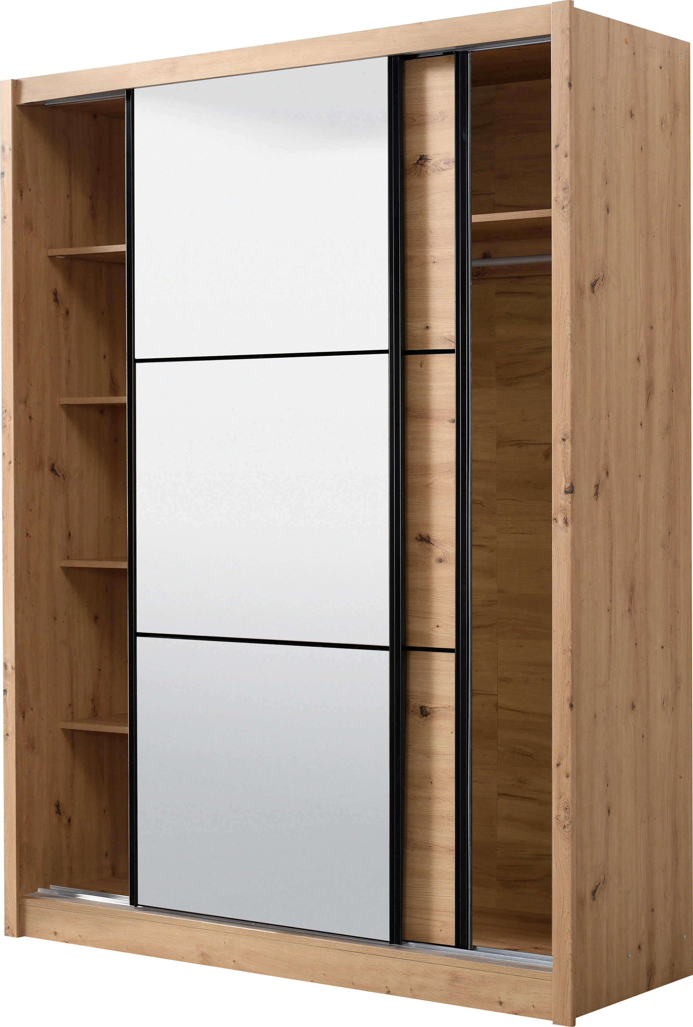 INOSIGN Zweefdeurkast Navara kledingkast met spiegel linnenkast garderobe met royale binnenuitrusting, fsc®-gecertificeerd, in 3 breedtes