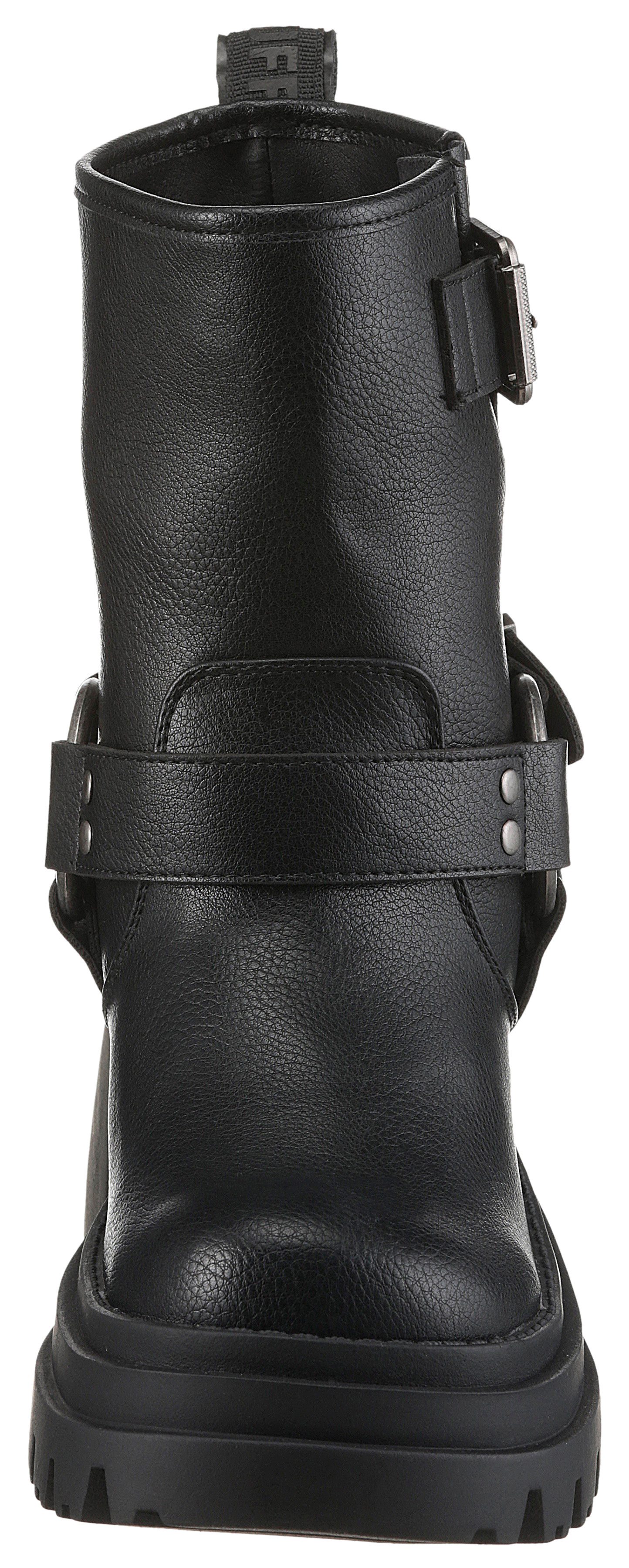 Buffalo Bikerboots BRAVR BIKER LO biker enkellaars, plateaustiefelette, blokhak, met decoratieve gespen