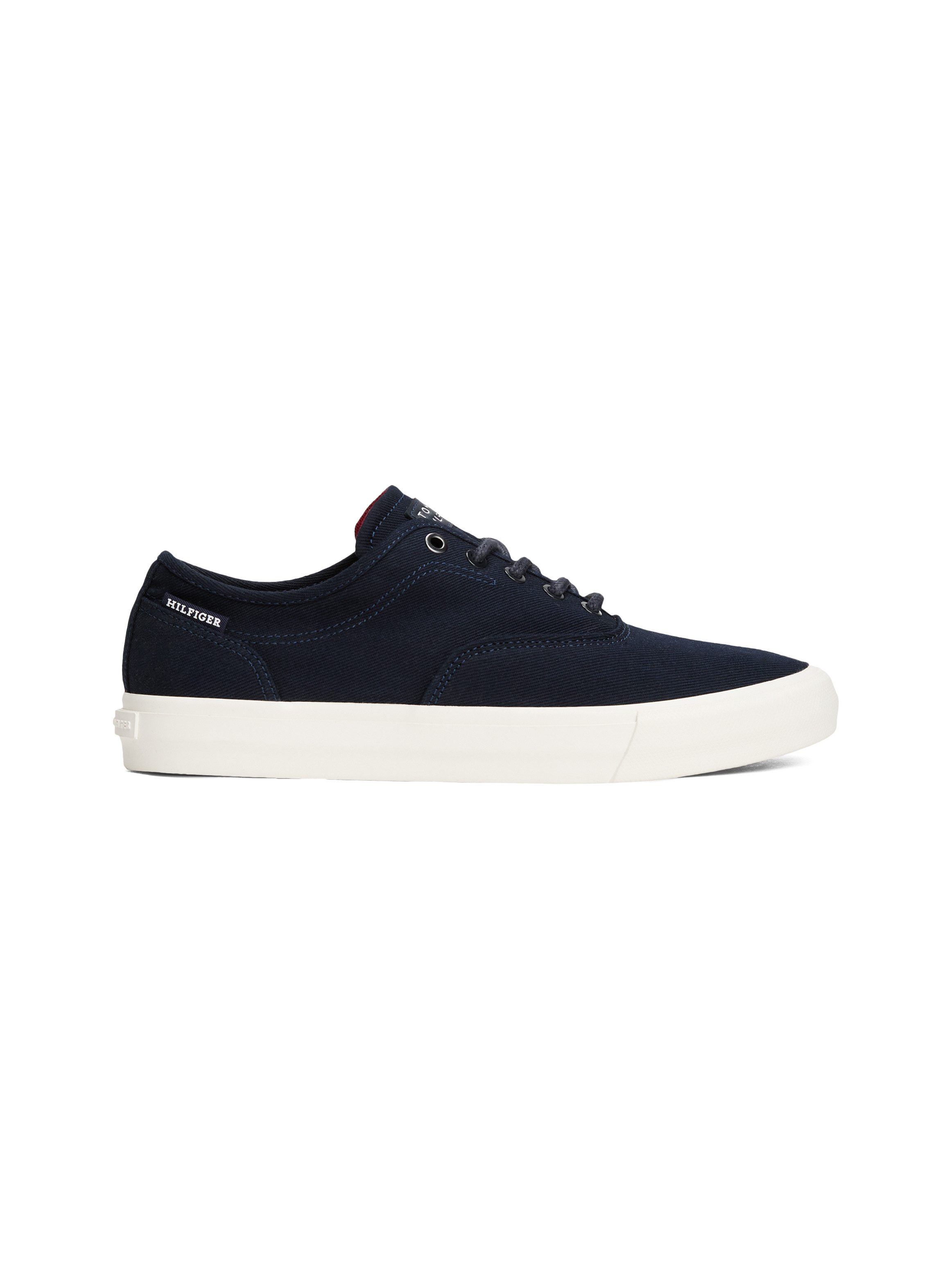 Tommy Hilfiger Plateausneakers TH HI VULC LOW OXFORD TWILL , vrijetijdsschoen, lage schoen, veterschoen met label op de hiel