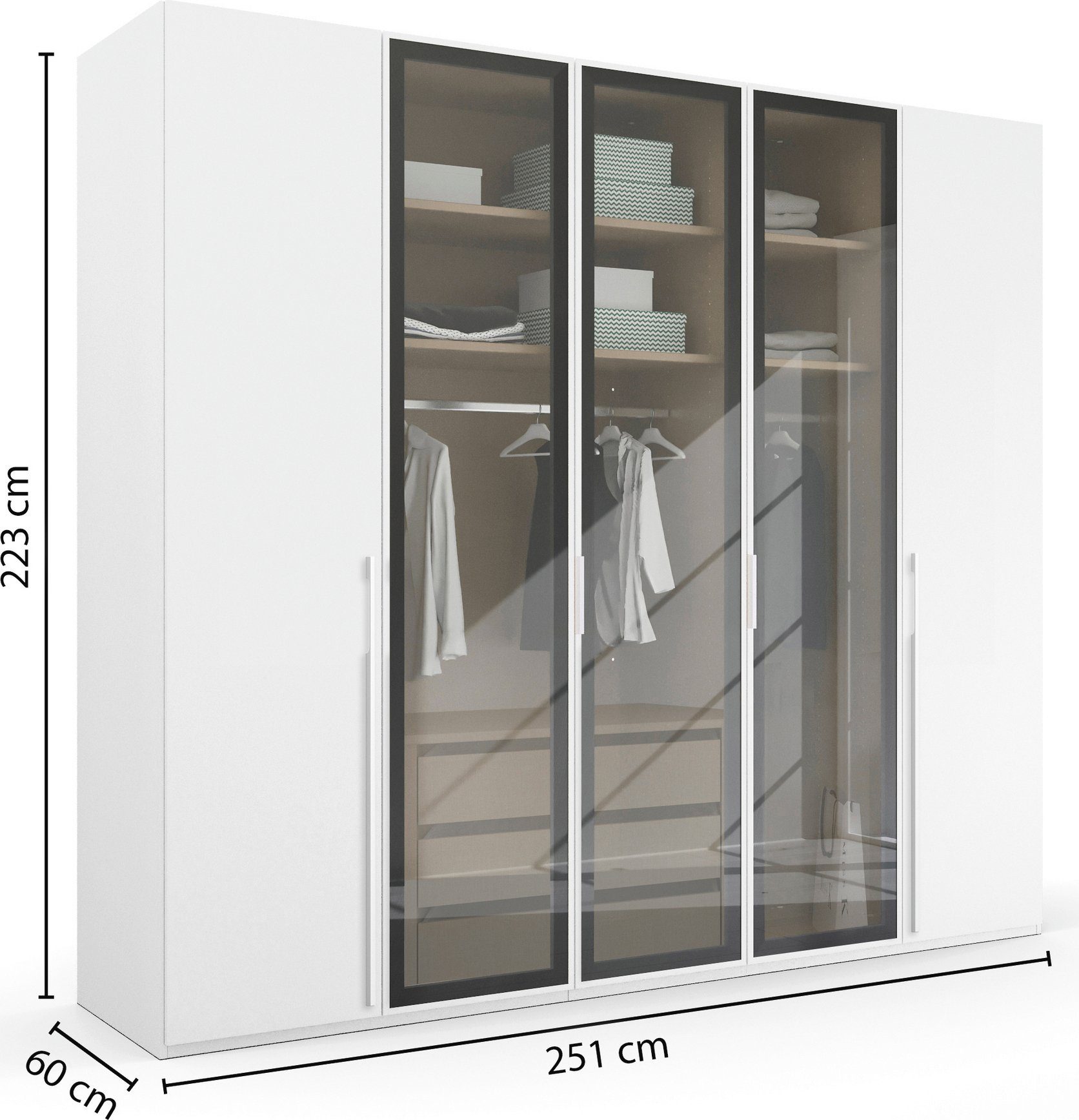 rauch Draaideurkast Kledingkast kast garderobe SKAT SHINE met hoogwaardige, transparant grijs glas inclusief uitgebreid toebehoren made in germany