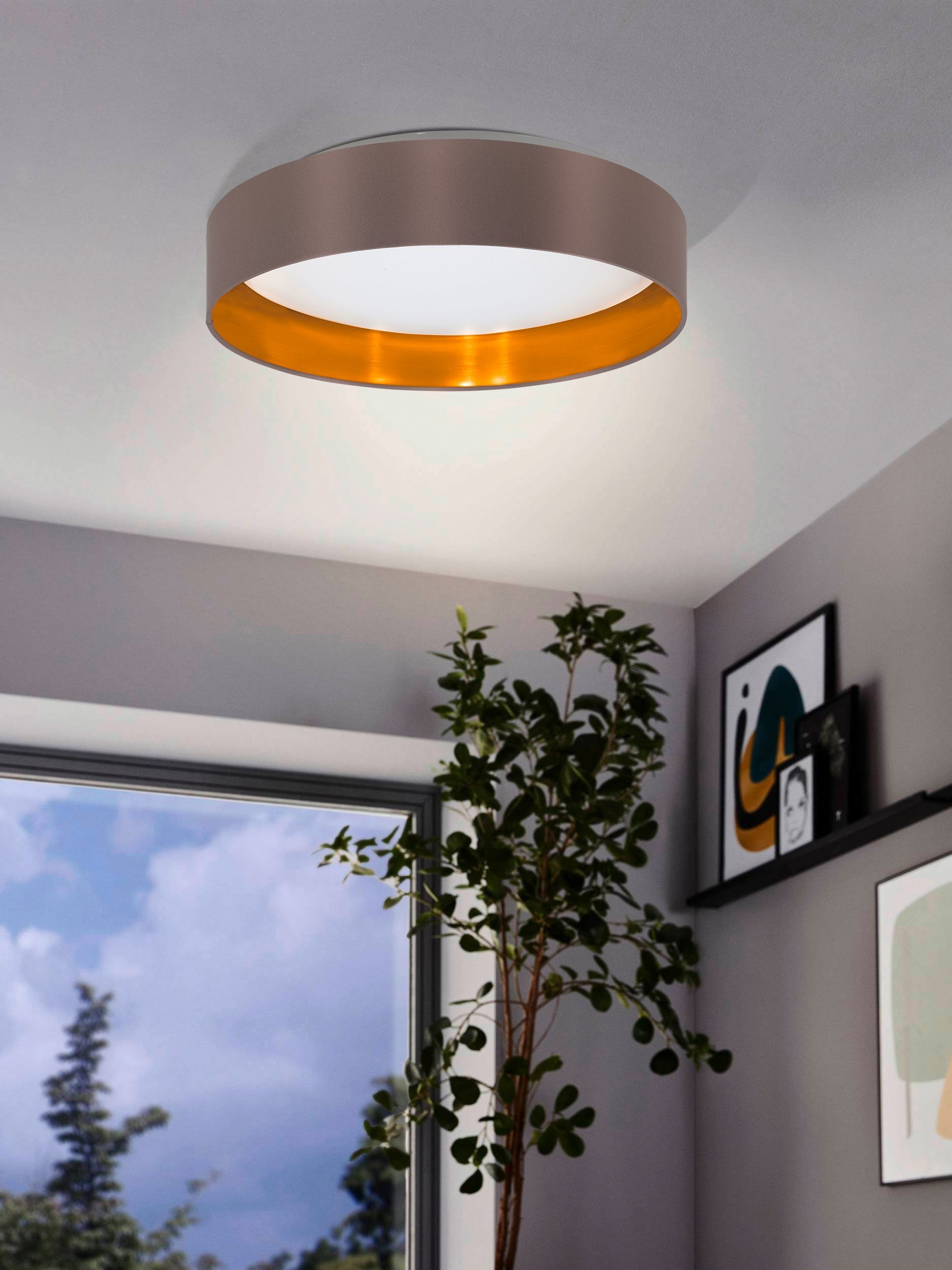 EGLO Led-plafondlamp MASERLO Stoffen lamp Maserlo2 Ø38 x H9 cm, led-plank, textielen kap (1 stuk)