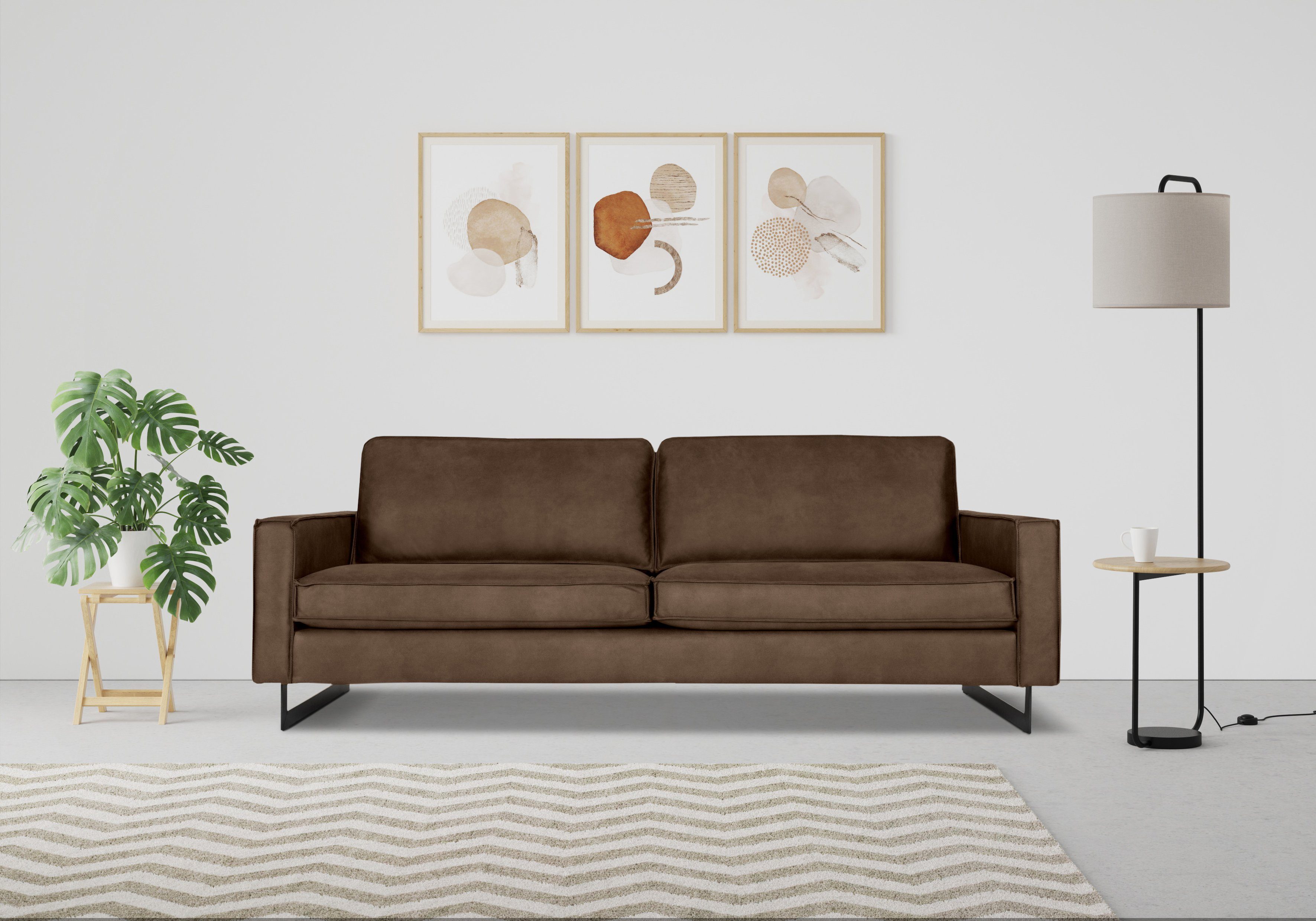 Places of Style 3-zitsbank Maxi-uitvoering Pinto, 236 cm, cord, chenille, leerlook Maxi-uitvoering, met opstaande naad en metalen poten, ook met cord overtrekstof