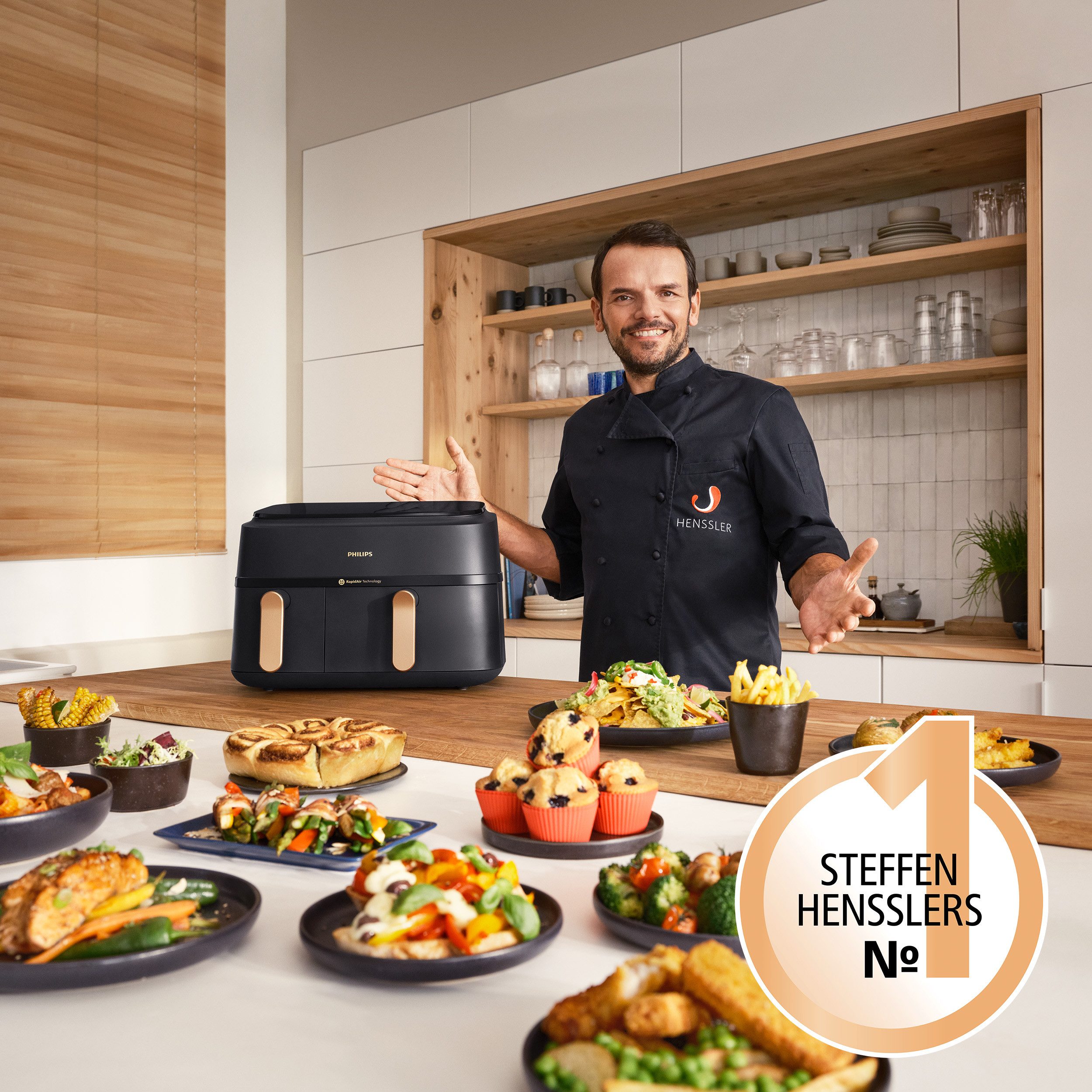 Philips Airfryer 3000 Dual Basket NA352/00, twee manden met 9L (3L+6L)