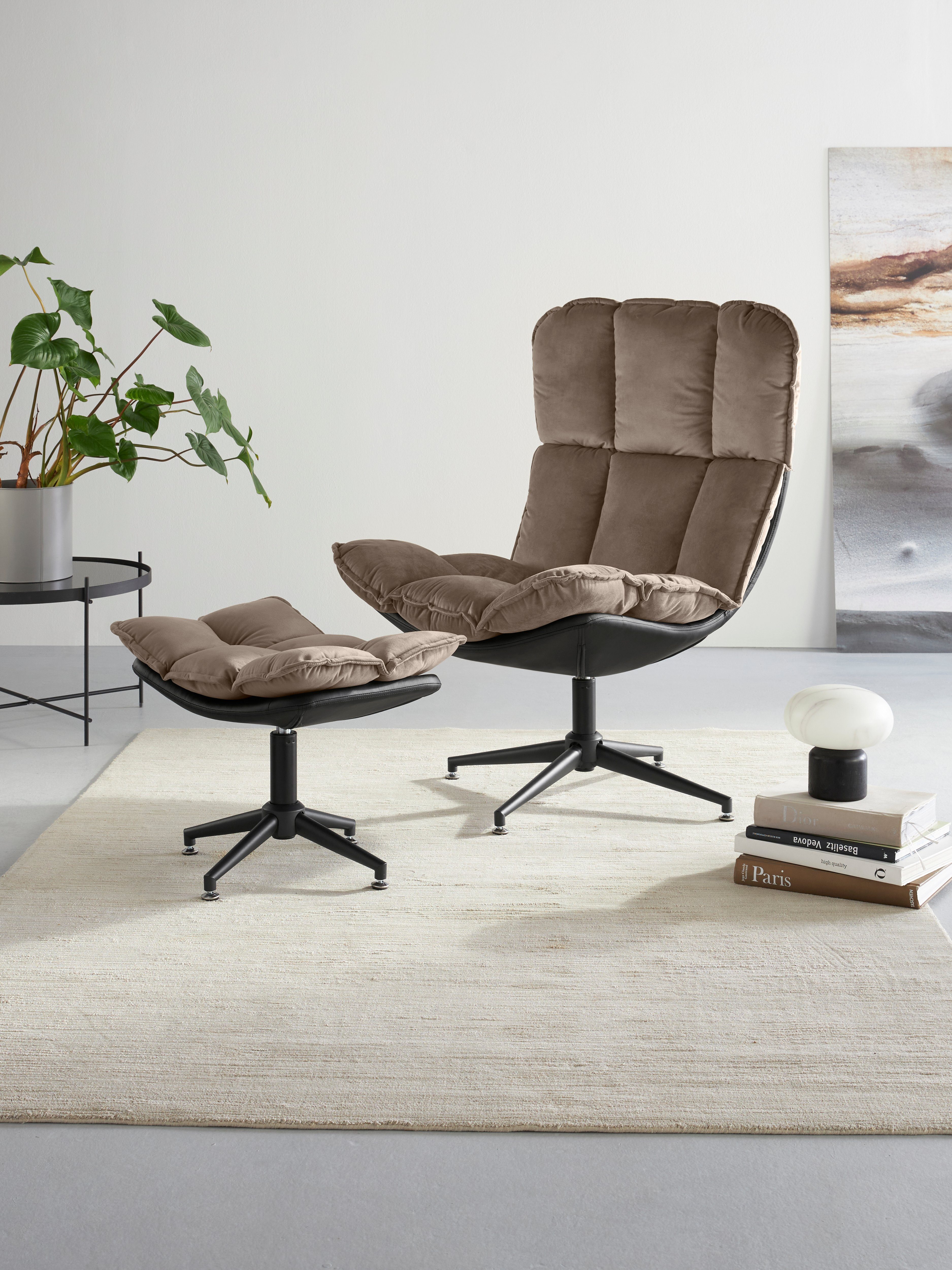 Guido Maria Kretschmer Home&Living Draaibare fauteuil Seet, gestoffeerde fauteuil met voetenbank, 360° draaibaar,...