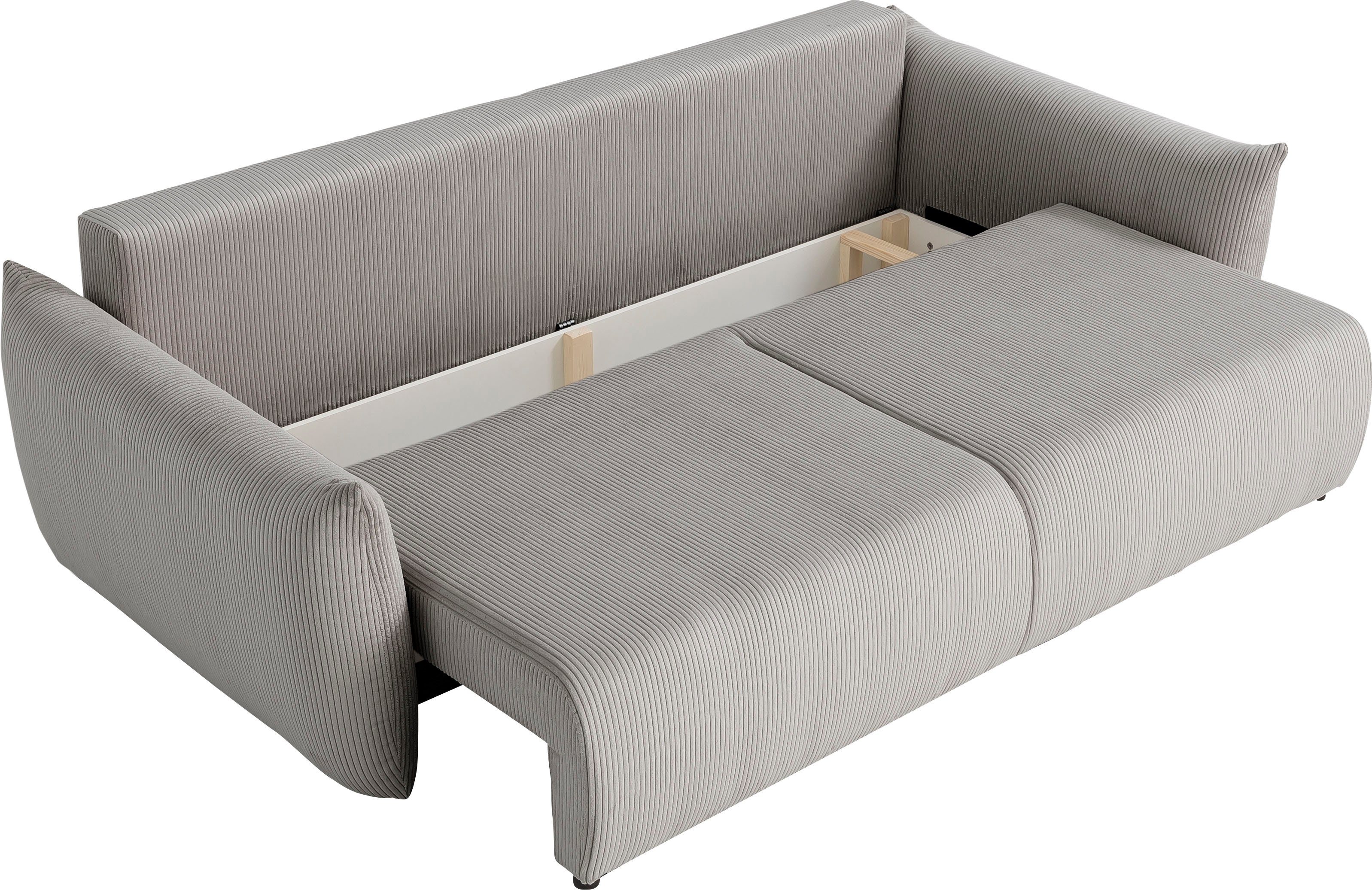 INOSIGN 3-zitsbank MAVAS slaapbank met bedlade ca. 240/108 cm (ligoppervlak 212/145 cm), ribfluweel, chenille, structuur