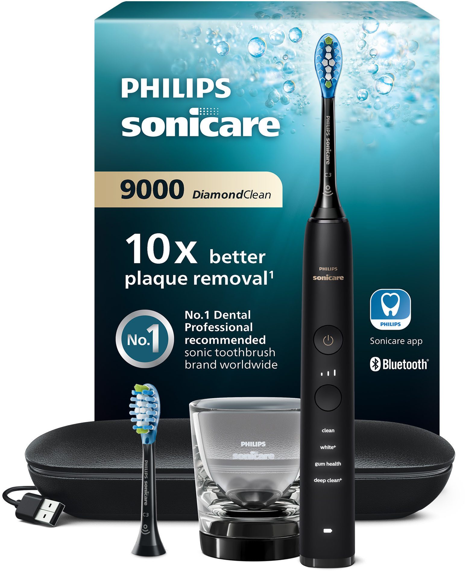 Philips Sonicare Elektrische tandenborstel DiamondClean 9000 HX9913/18 met geïntegreerde druksensor, 4 reinigingsprogramma's en 3 intensiteitsniveaus