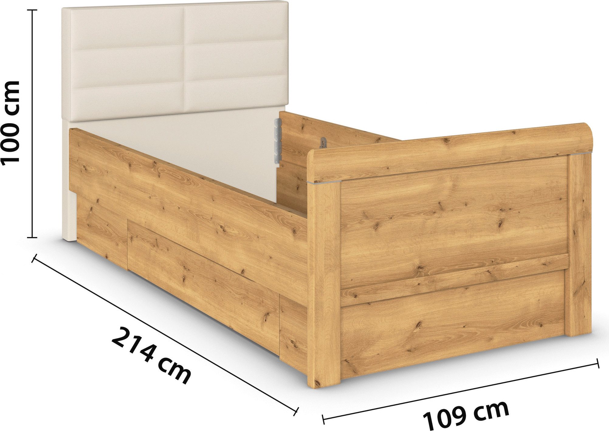 rauch Ledikant met bergruimte Bed Eenpersoons Stollenbed Bedkasten EVELYN in comfortabele hoogte met gestoffeerd hoofdeinde en lades made in germany