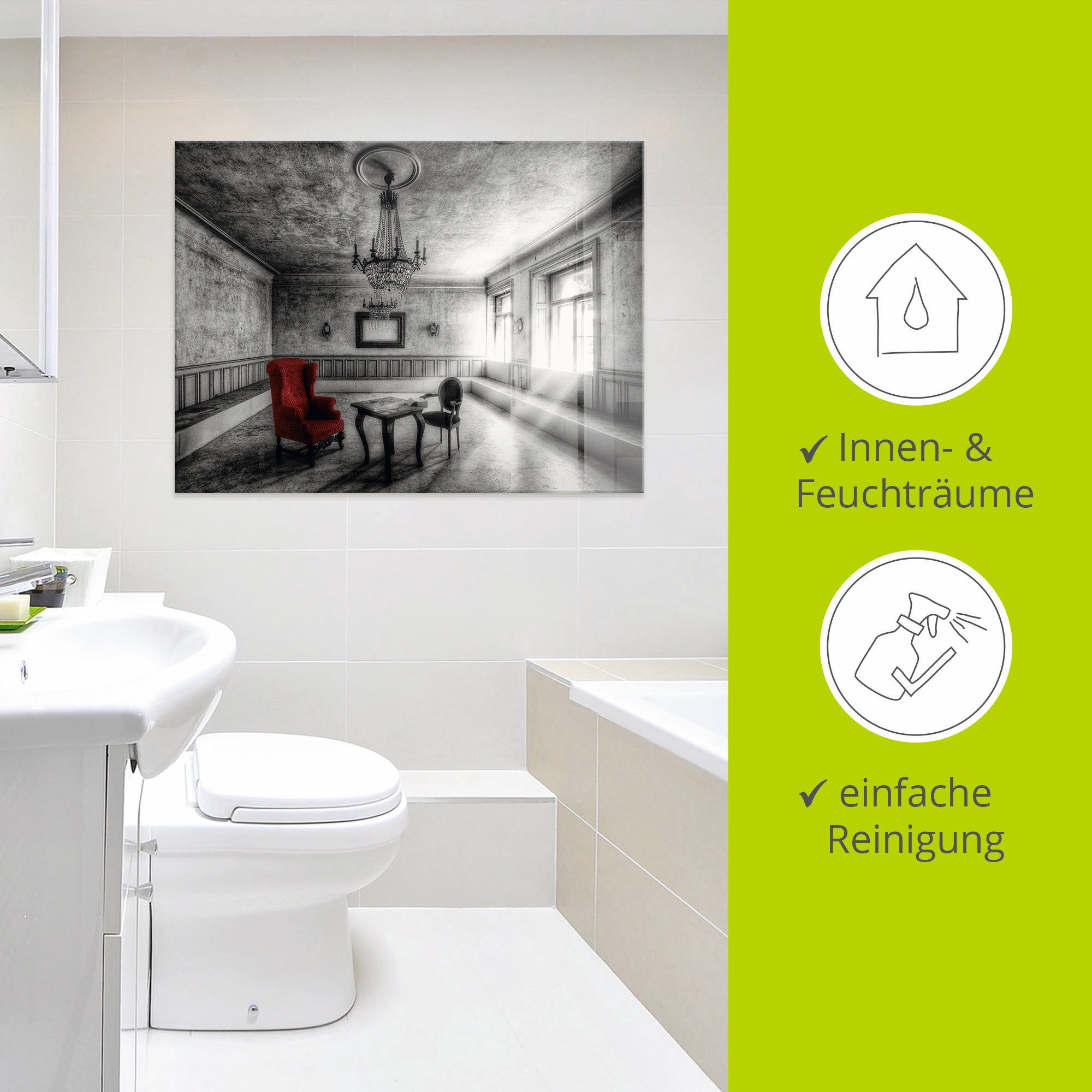 Artland Print op glas Lost Place - rode fauteuil