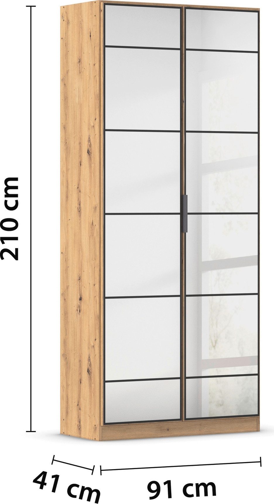 rauch Draaideurkast Kledingkast Kast Garderobe Slaapkamerkast ACERO Spiegelfront in moderne loft-look MADE IN GERMANY