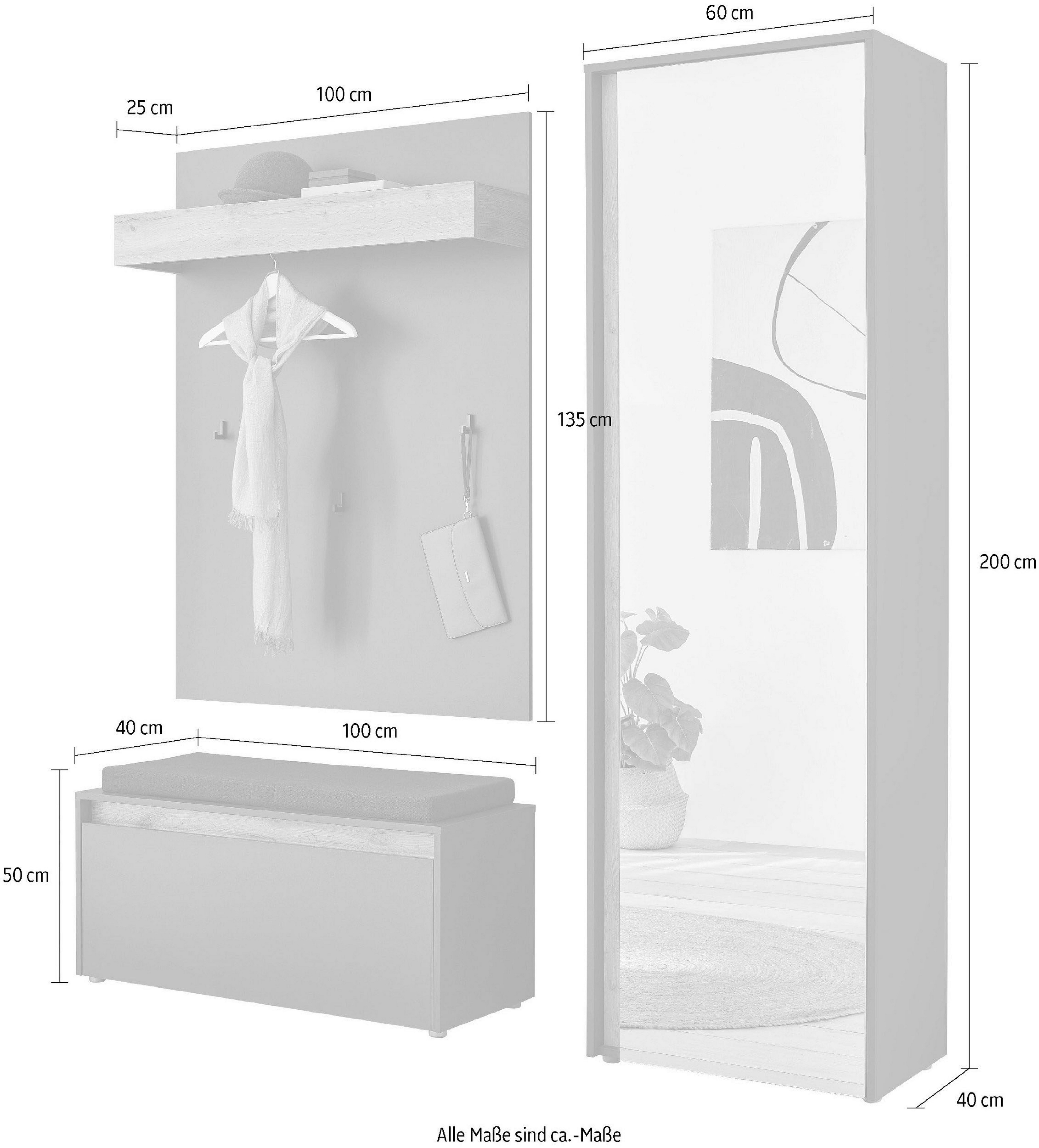 INOSIGN Halmeubelset GIRON/ CiTY, Garderobe in Wotan Eik, moderne garderobekast (complete set, 3-delig)