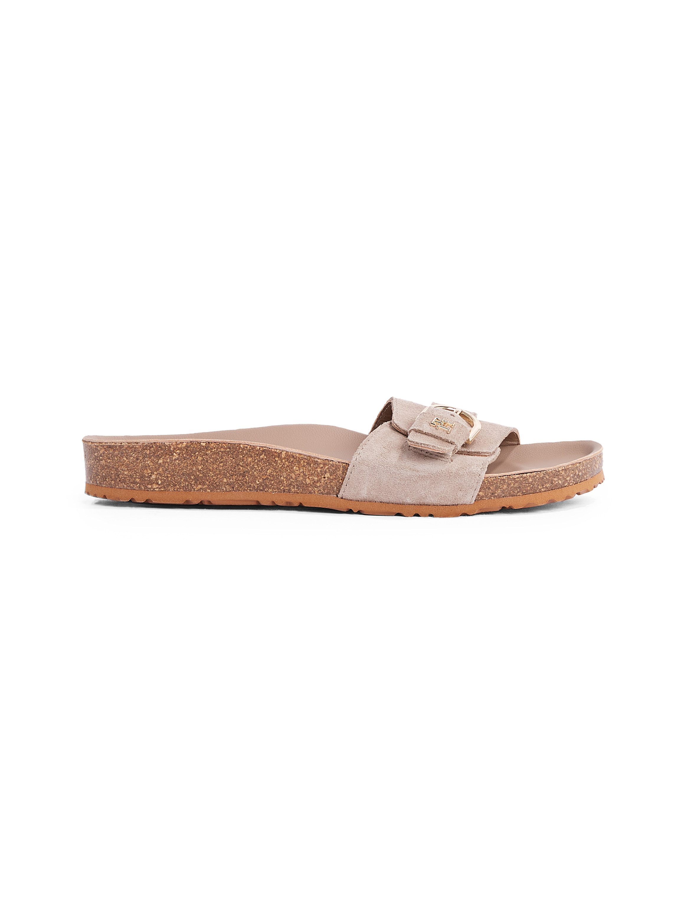 Tommy Hilfiger Slippers SOFT SUEDE ADJUSTABLE MULE , sleehak, zomer mode, instapschoen, flats met th-logo