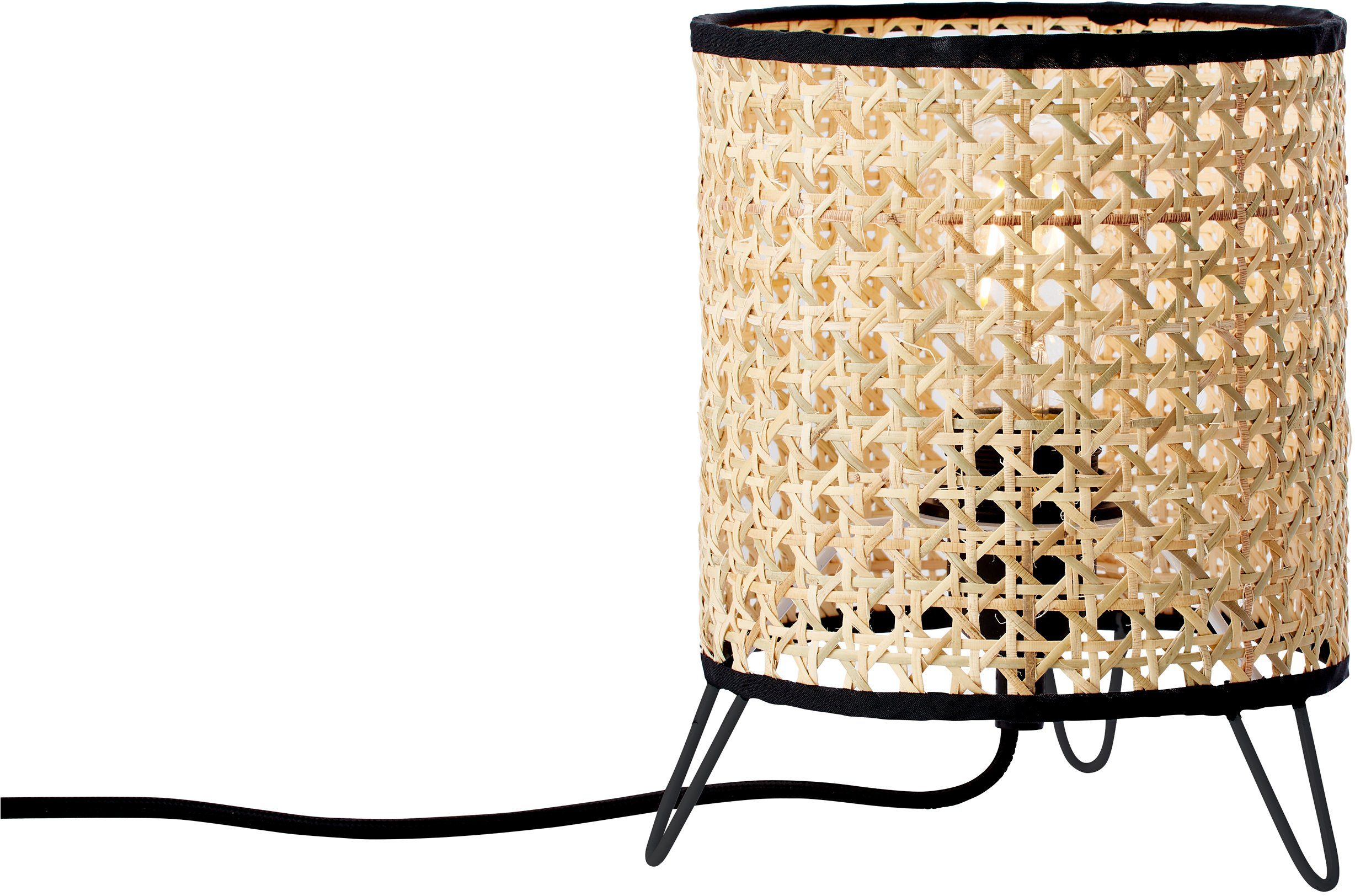 Brilliant Leuchten Tafellamp WILEY 21 cm hoogte, ø 17,5 cm, e27, metaal/rotan, hout licht/zwart (1 stuk)