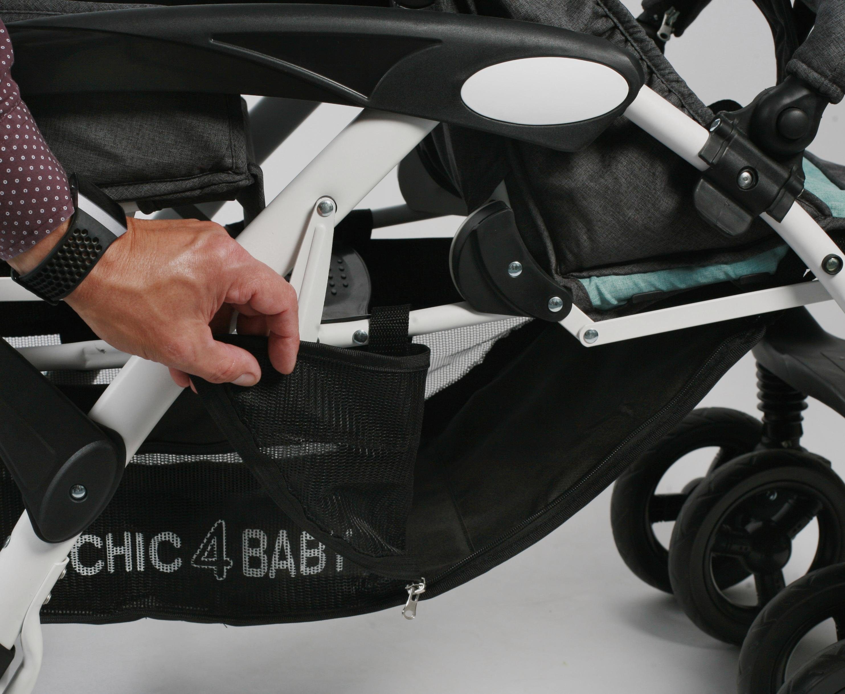CHIC4BABY Dubbele wagen Duo, melange mint met fixeerbare, dubbel draaiende voorwielen