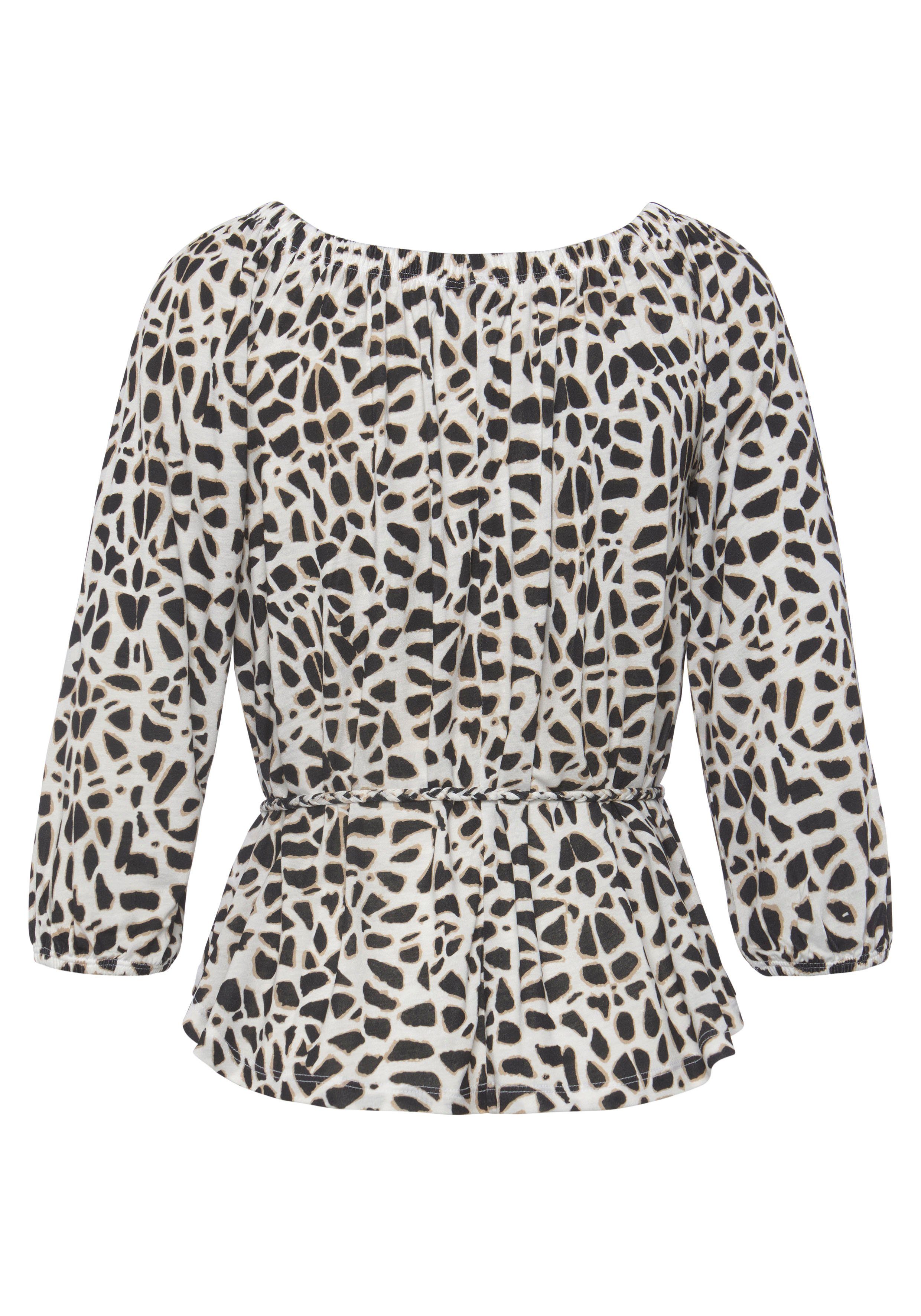 Lascana Shirt met carmenhals met animal print en strikceintuur, overhemdblouse, 3/4 mouwen