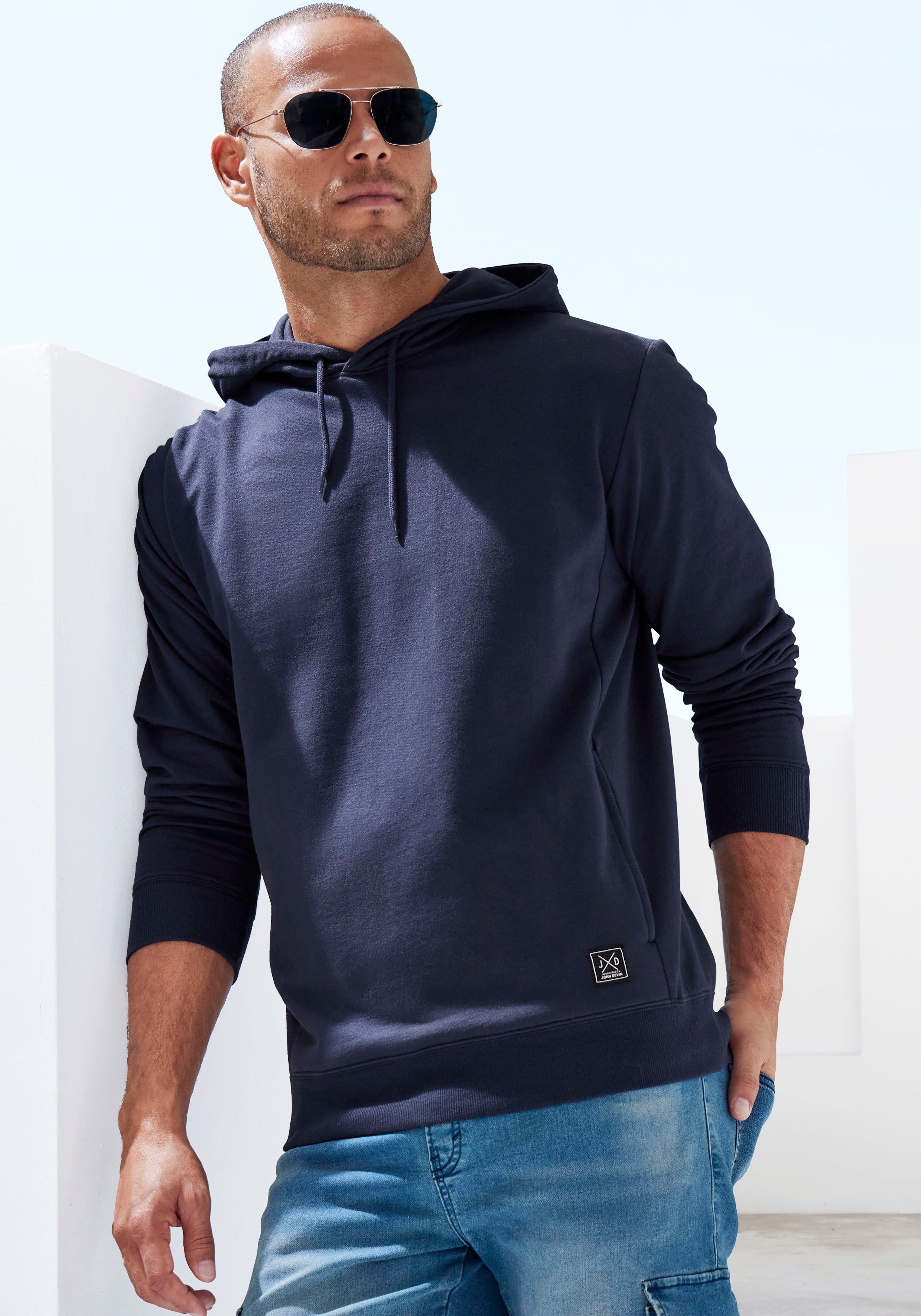 John Devin Hoodie Langarm, sweatshirt met ronde hals en capuchon, katoenmix