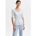selected femme t-shirt in streep-look en fijne ribstructuur met stretch blauw