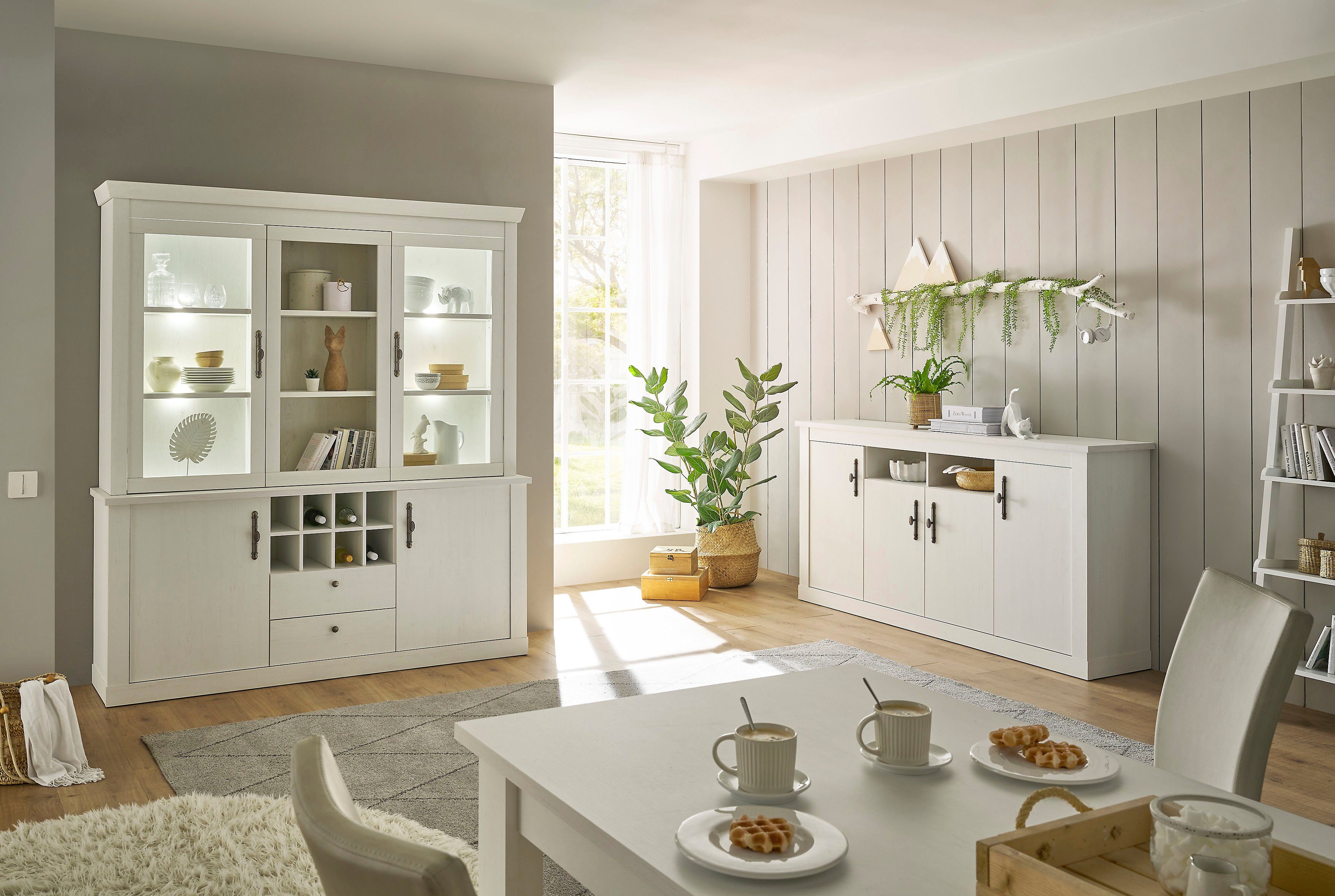 Home affaire Buffetkast Ravenna in romantische landelijke stijl, grepen van metaal, hoogte 207 cm