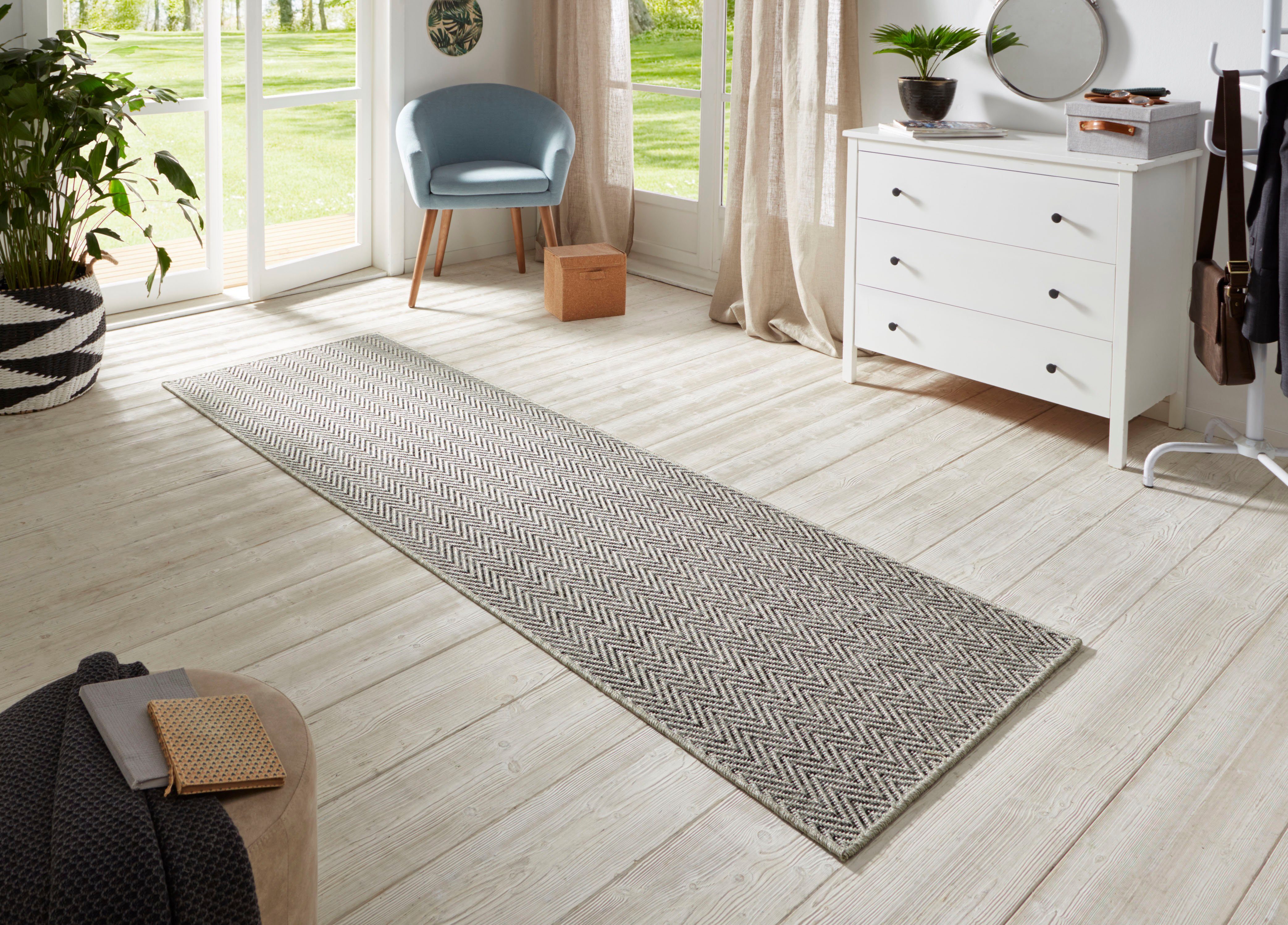 HANSE Home Loper Nature 500 Platweefsel, in- & outdoor, antislip, hal, keuken, tuin, terras lopers maat 80 cm x 250 cm x 5 mm grijs