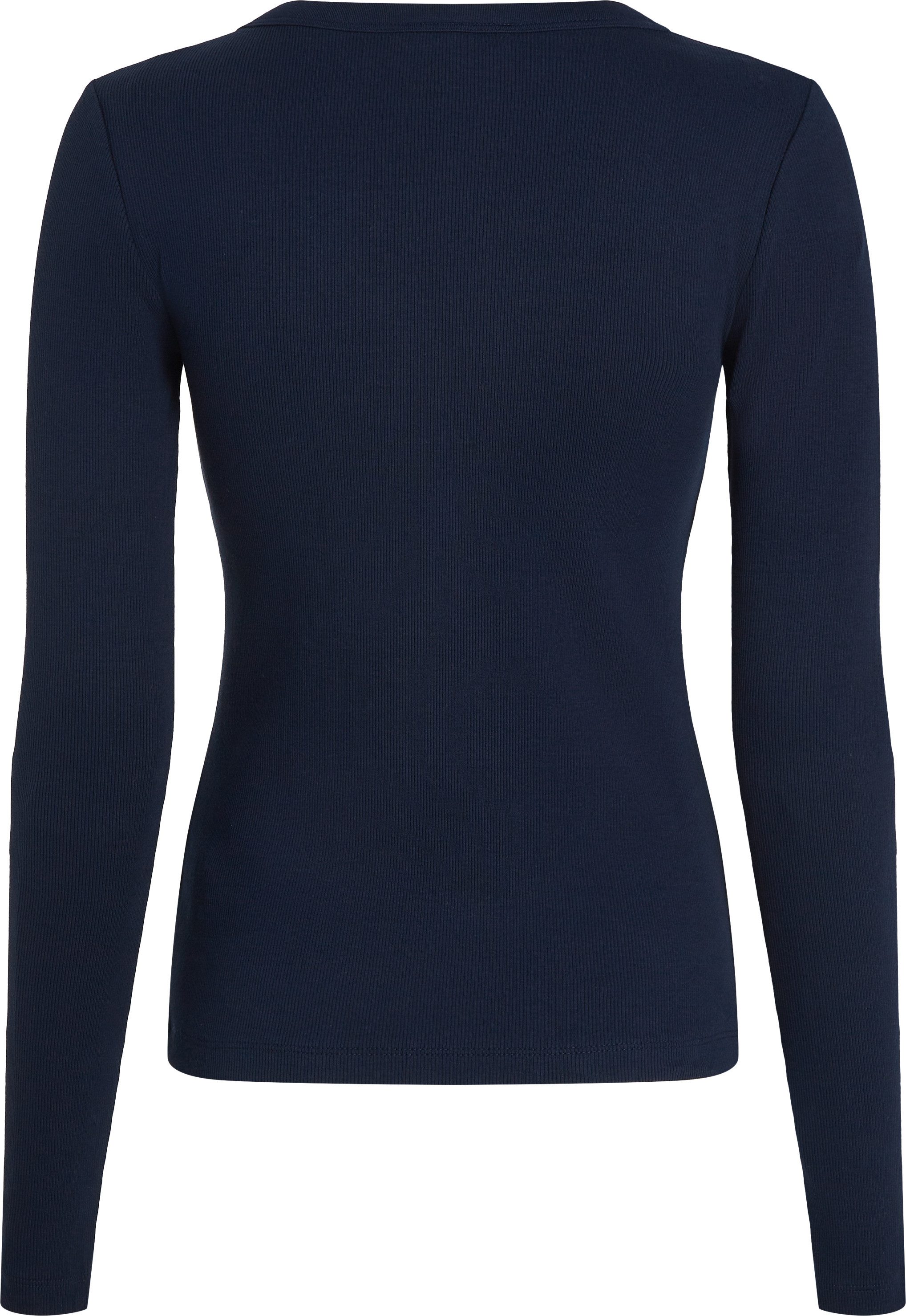 Tommy Hilfiger Shirt met lange mouwen SLIM HENLEY GB SCOOP-NK LS met ribstructuur, met metalen label