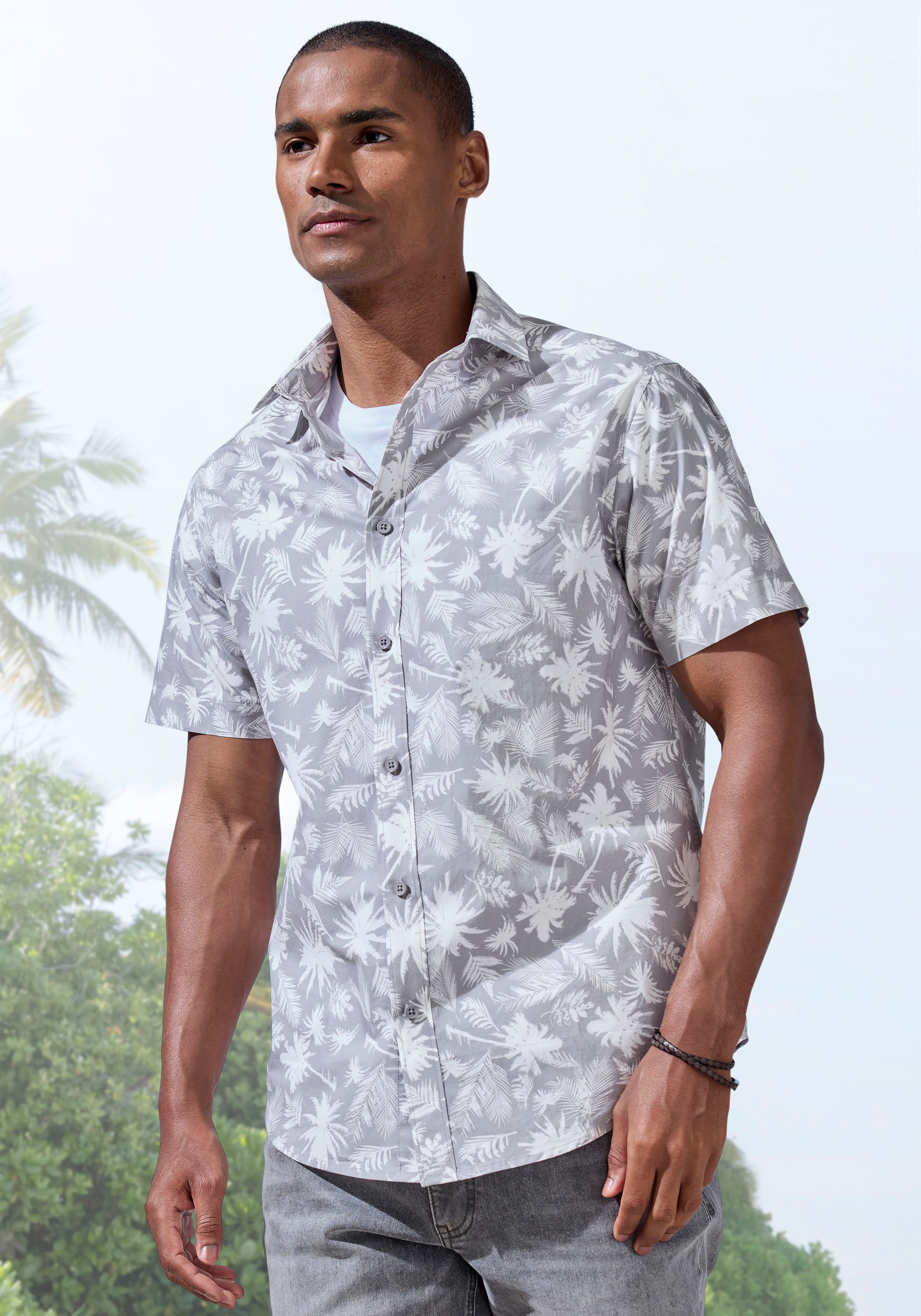 Beachtime Hawaï-overhemd Regular fit heren casual overhemden maat L (41/42) grijs