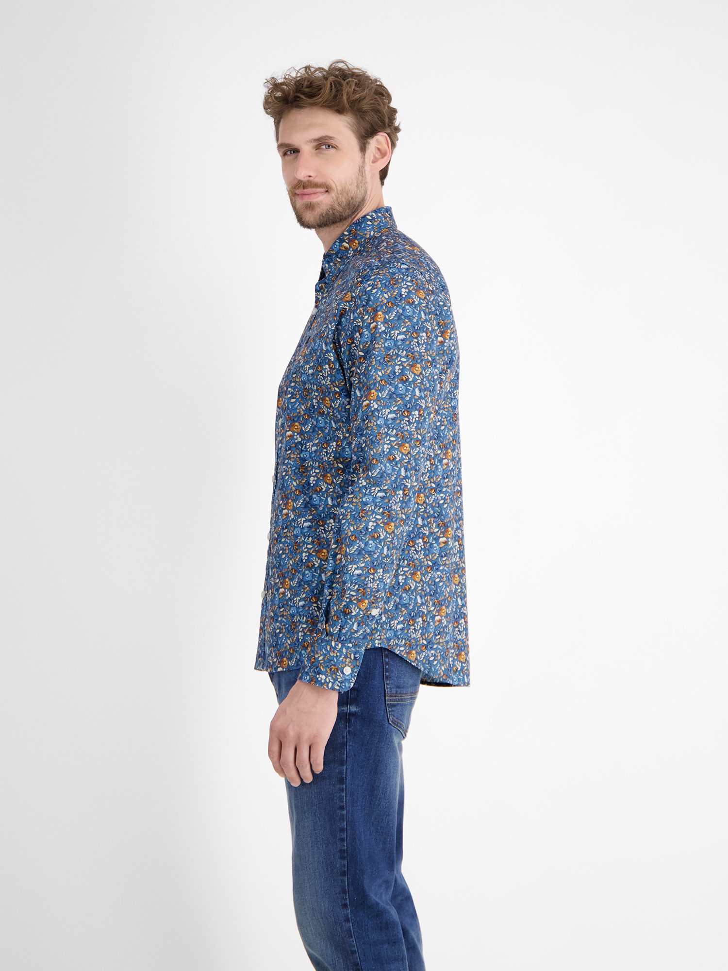 Lerros Overhemd met lange mouwen LERROS Stretch heren overhemd FLOWERS