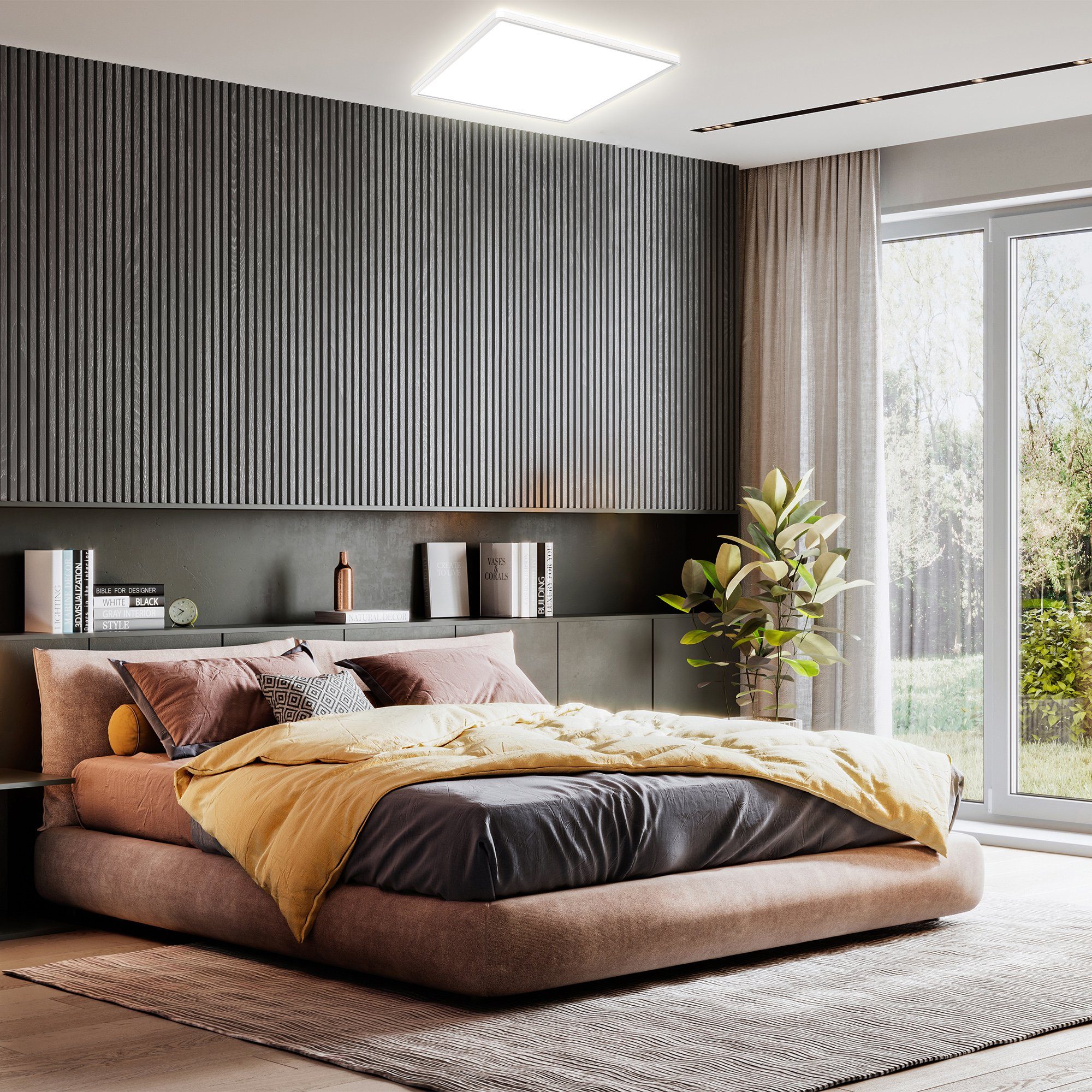 B.K.Licht Scherm Plafondlamp, dimbaar, ultra-dun, indirect licht, neutraal wit (1 stuk)