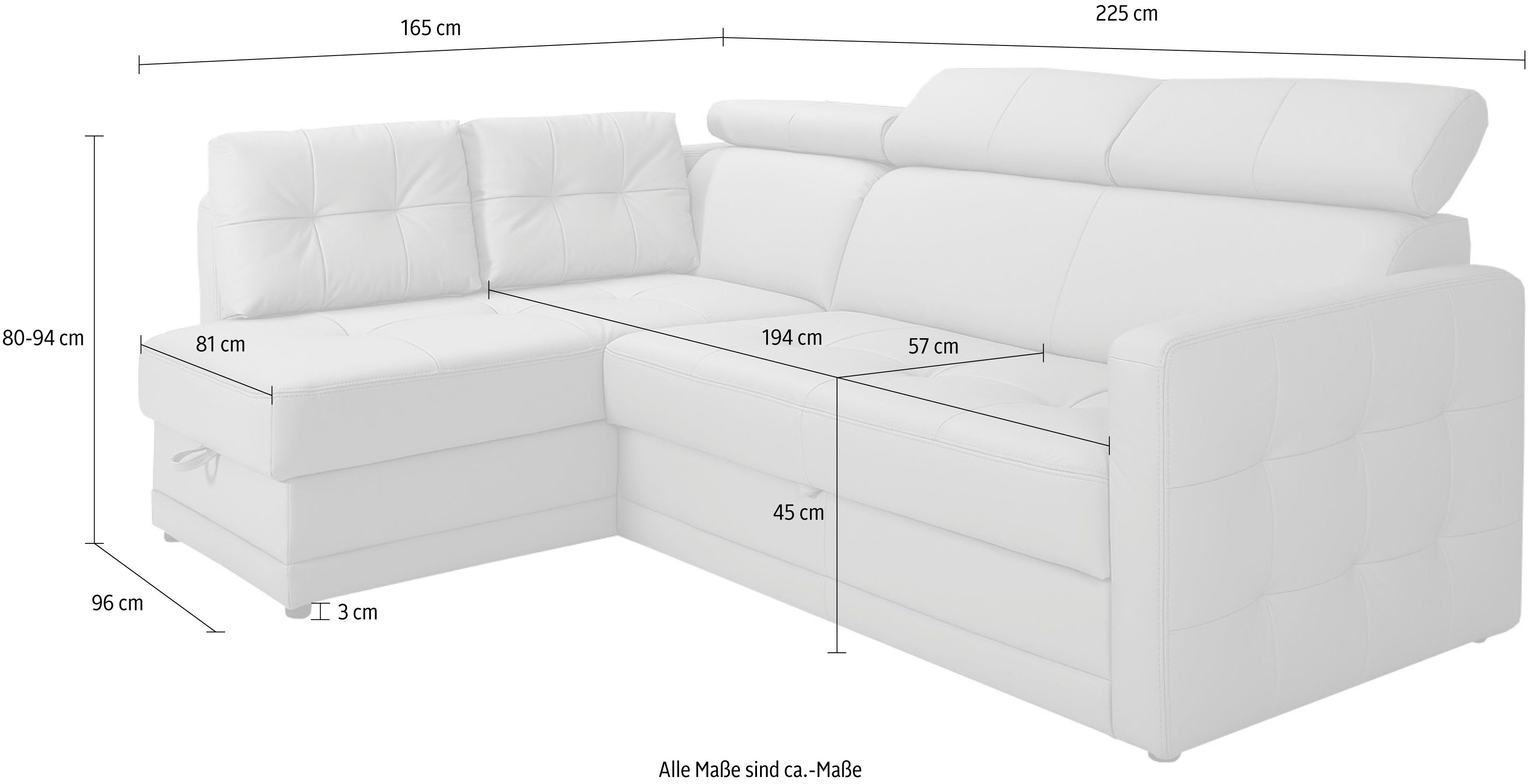 exxpo - sofa fashion Hoekbank Arles, bequeme Federkernunterfederung, OTTOs Choice, L-Form keuze met bedfunctie en bedlade, inclusief hoofdeinde-verstelling