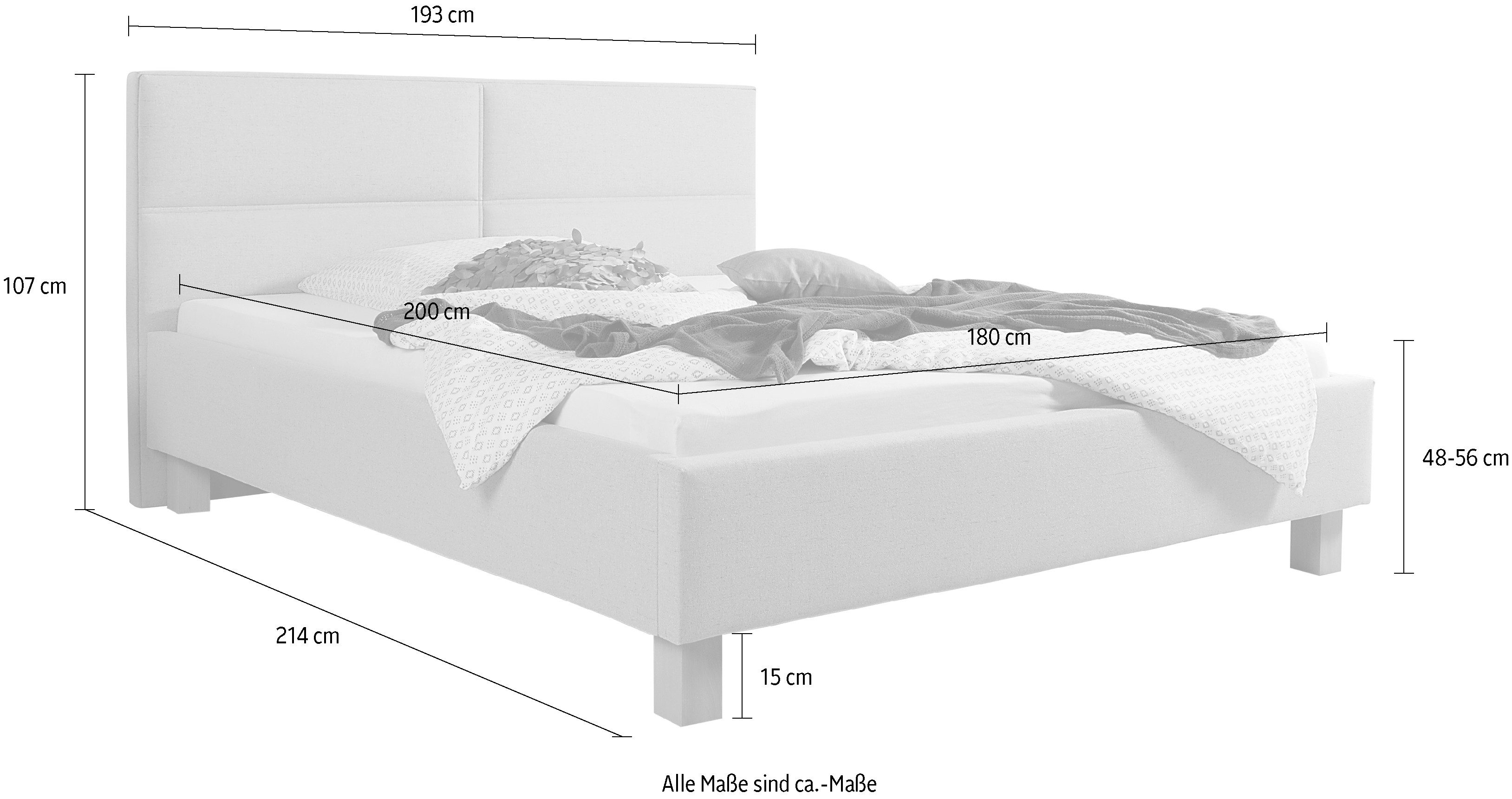 Maintal Gestoffeerd bed Derryville Zijkanten van het bed zelf te monteren, zonder bedkist