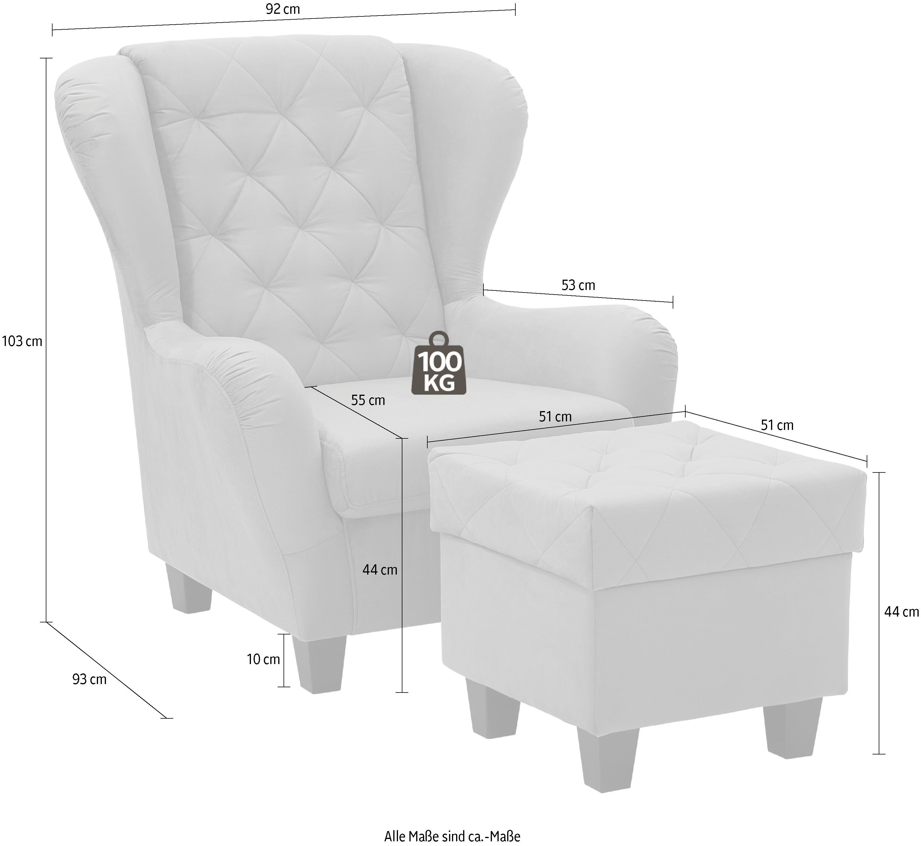 Home affaire Oorfauteuil ALEXANDRA incl. hocker, met stiksels, in vele kleuren (2-delig - 2 stuks)