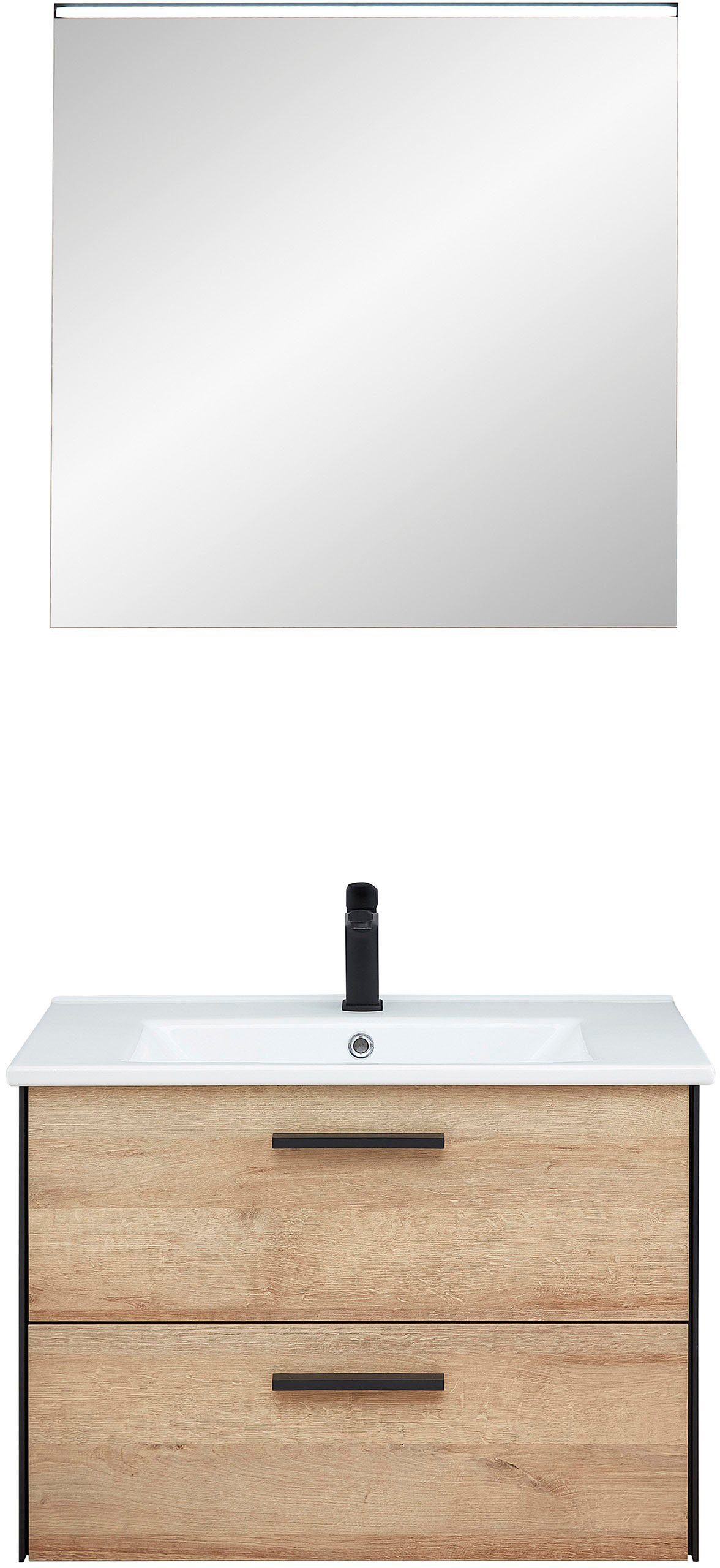 Saphir Badkamerserie Quickset 395 2-delig, keramieken wastafelonderkast met led-spiegel, 75 cm breed (2-delig) badmeubelsets beige