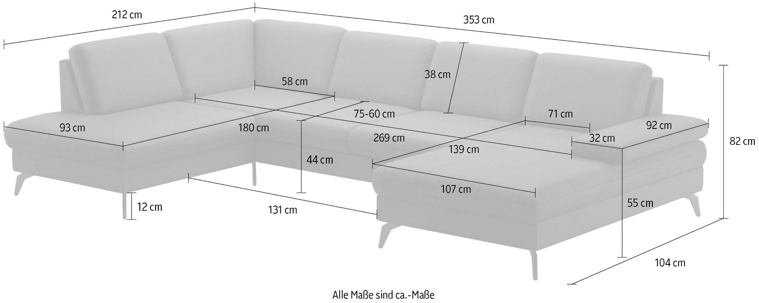 sit&more Zithoek Morris U-vorm, incl. zitdiepteverstelling keuze uit armleuningverstelling, bedfunctie & bedlade