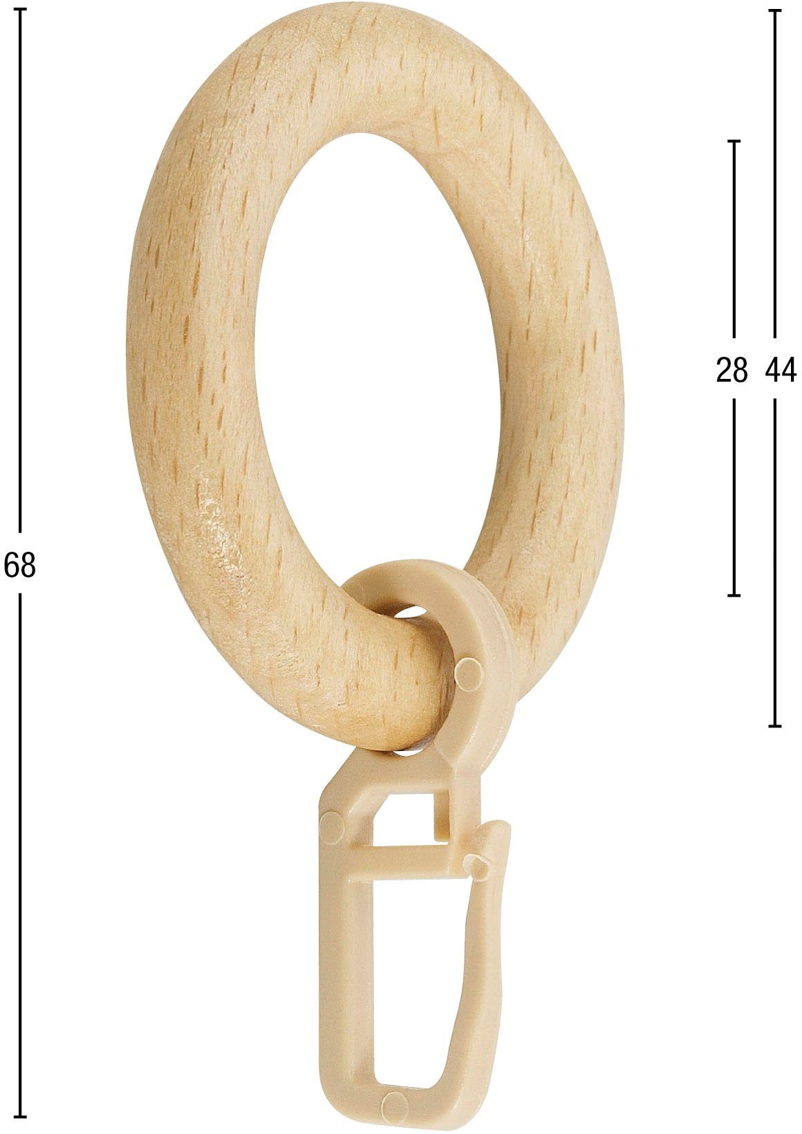GARESA Gordijnring Houten ring met haak voor diameters tot 20 mm, eenvoudige montage (20 stuks)