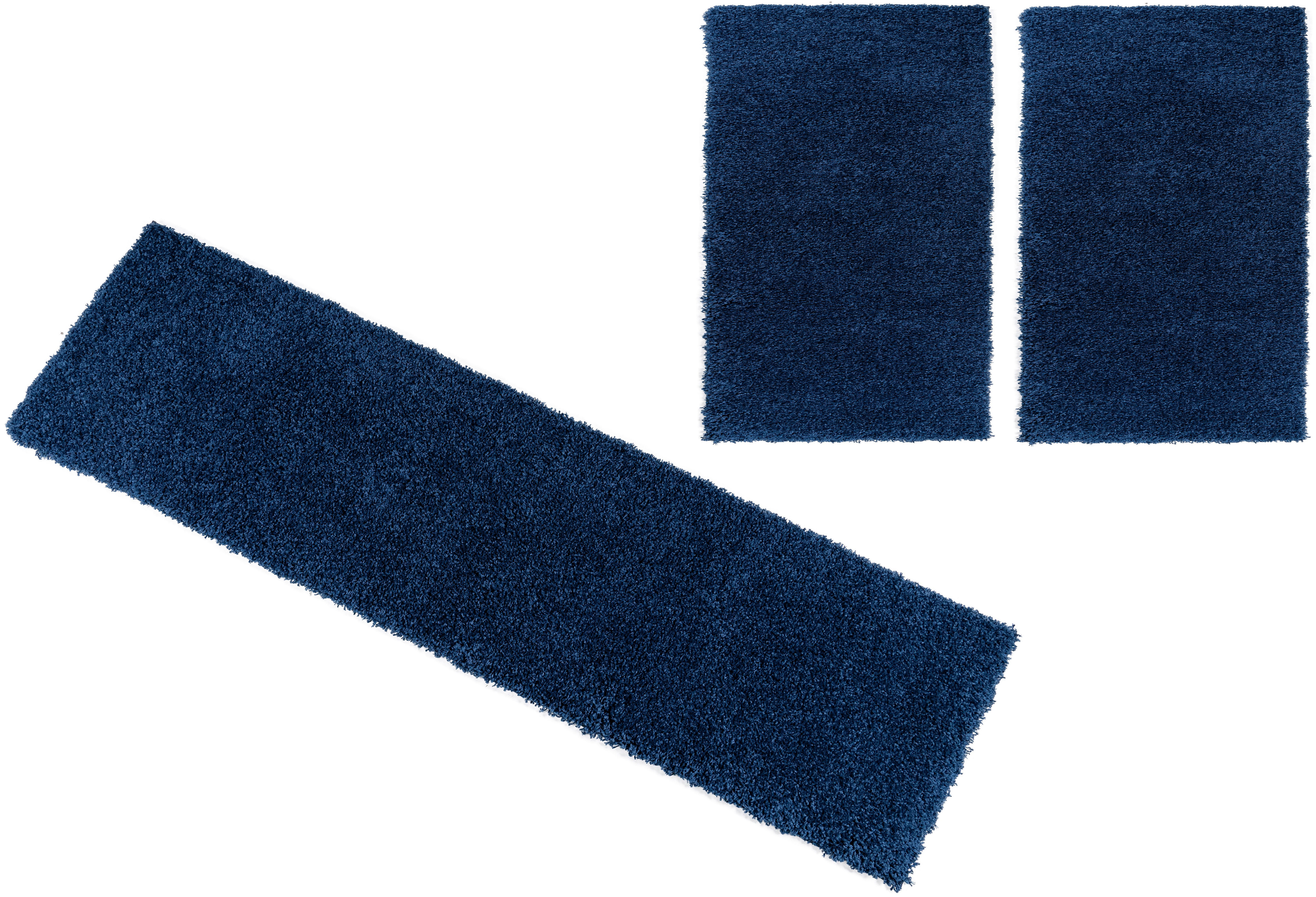Bruno Banani Set slaapkamerkleedjes Shaggy Soft geweven, unikleuren, bijzonder zacht, slaapkamerkleed, loperset bedvloerkleden blauw