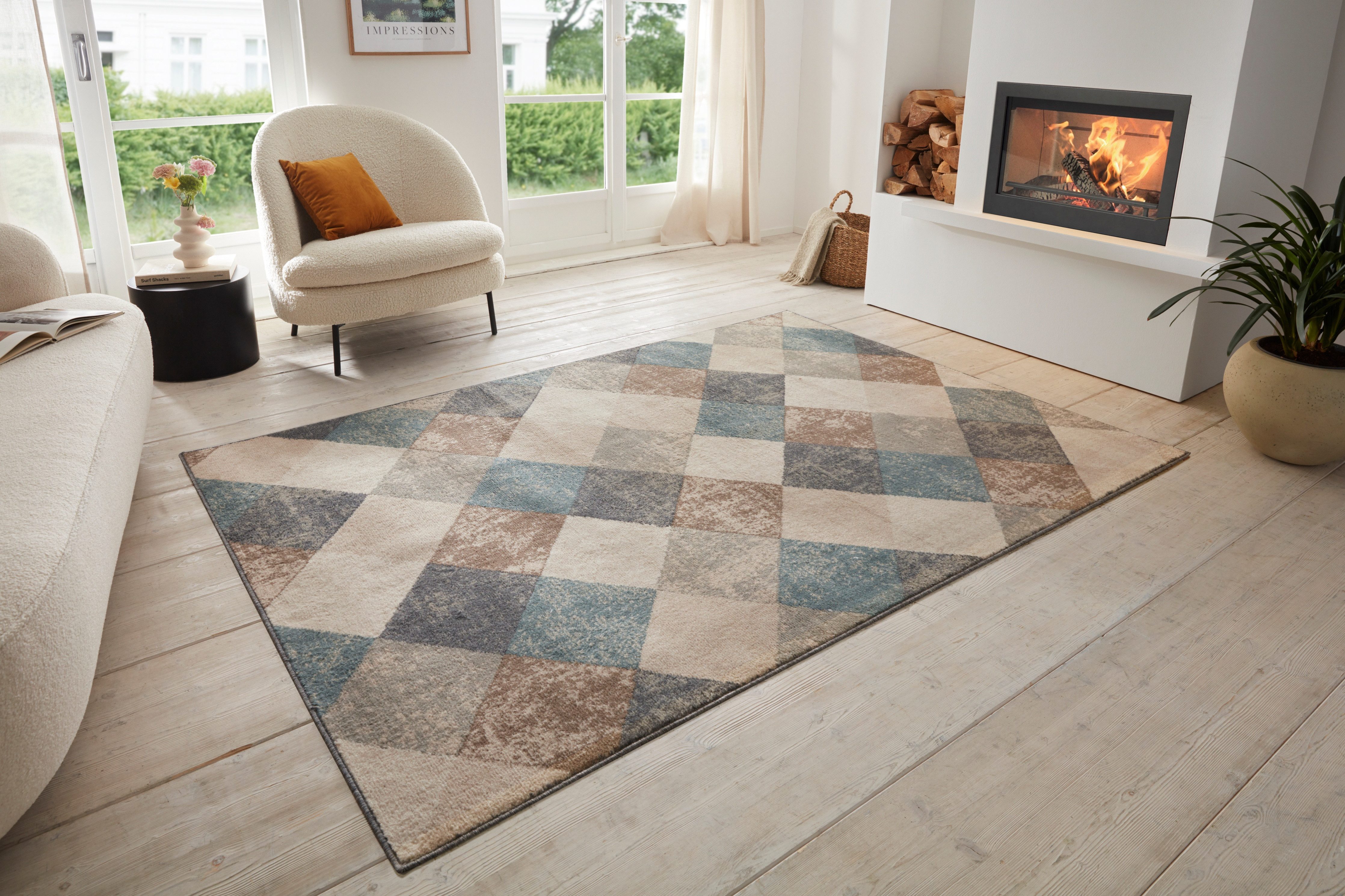 HANSE Home Vloerkleed Bakke Kortpolig, loper, ruitpatroon, woonkamer, slaapkamer, eetkamer