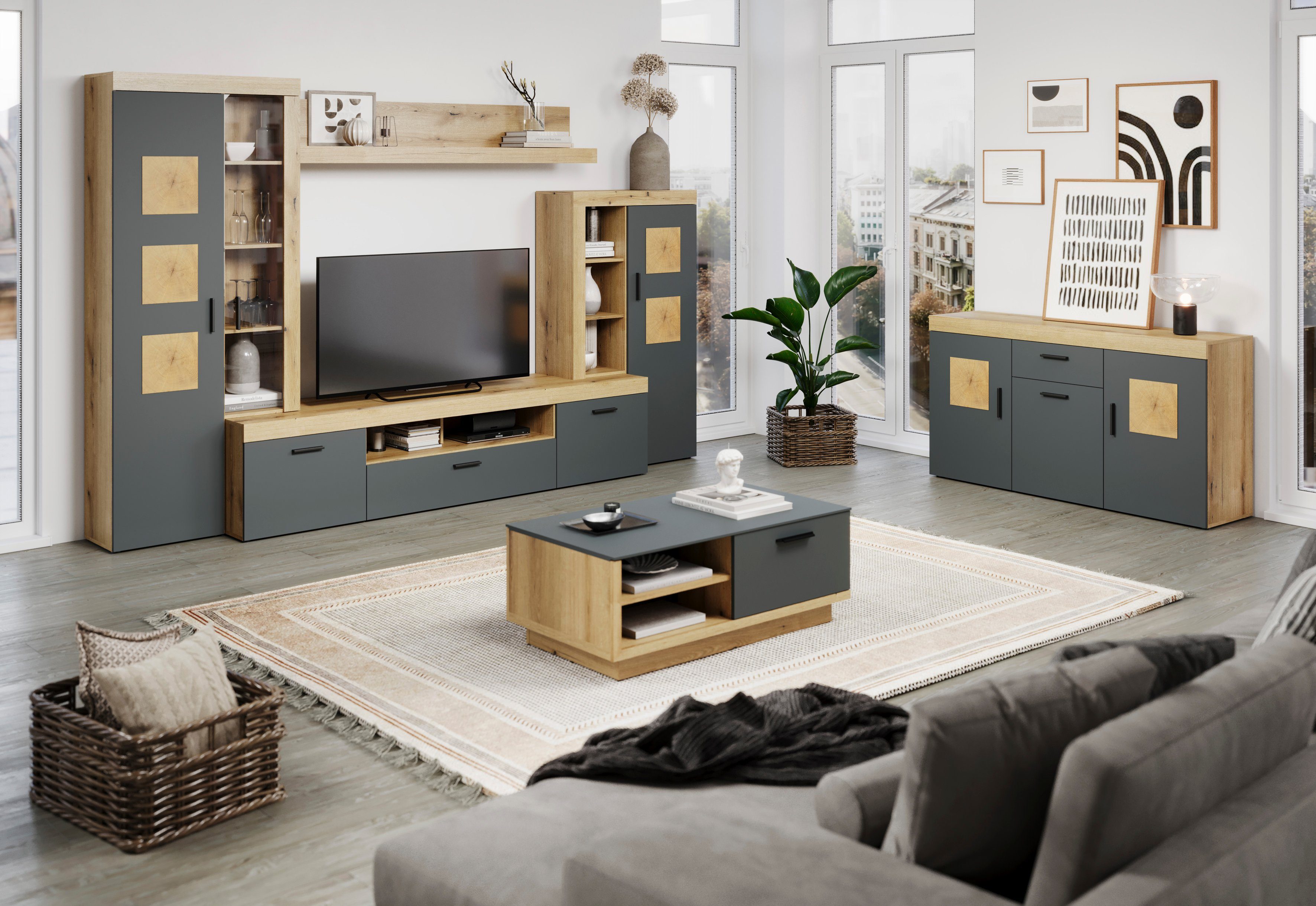 Home affaire Tv-meubel Tyler TV-kast TV-lowboard, eindhoutapplicaties, breedte 230 cm (1 stuk)