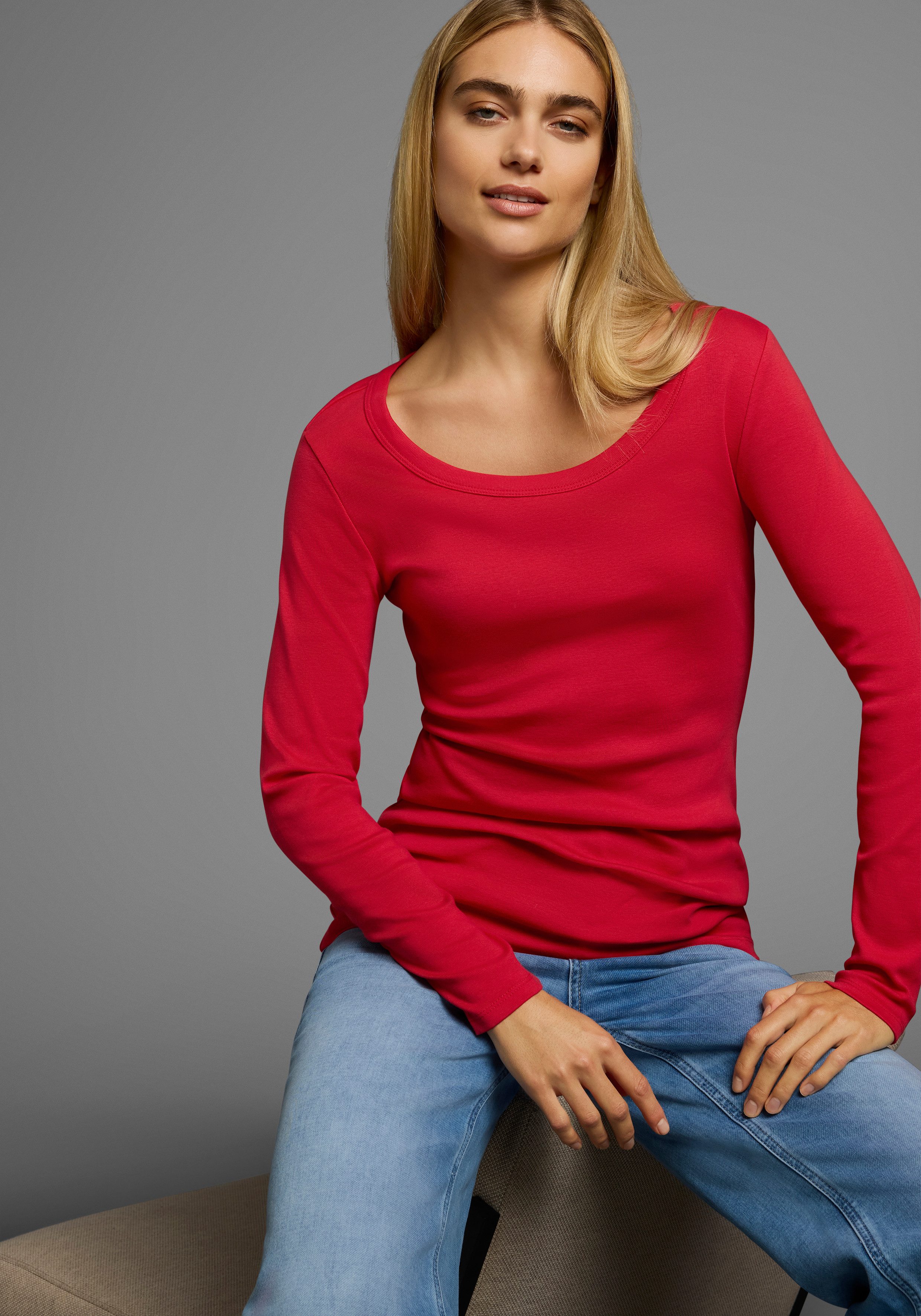 Flashlights Shirt met lange mouwen zeer figuurvolgende snit, ronde hals, van 100% katoen (set, 2-delig)