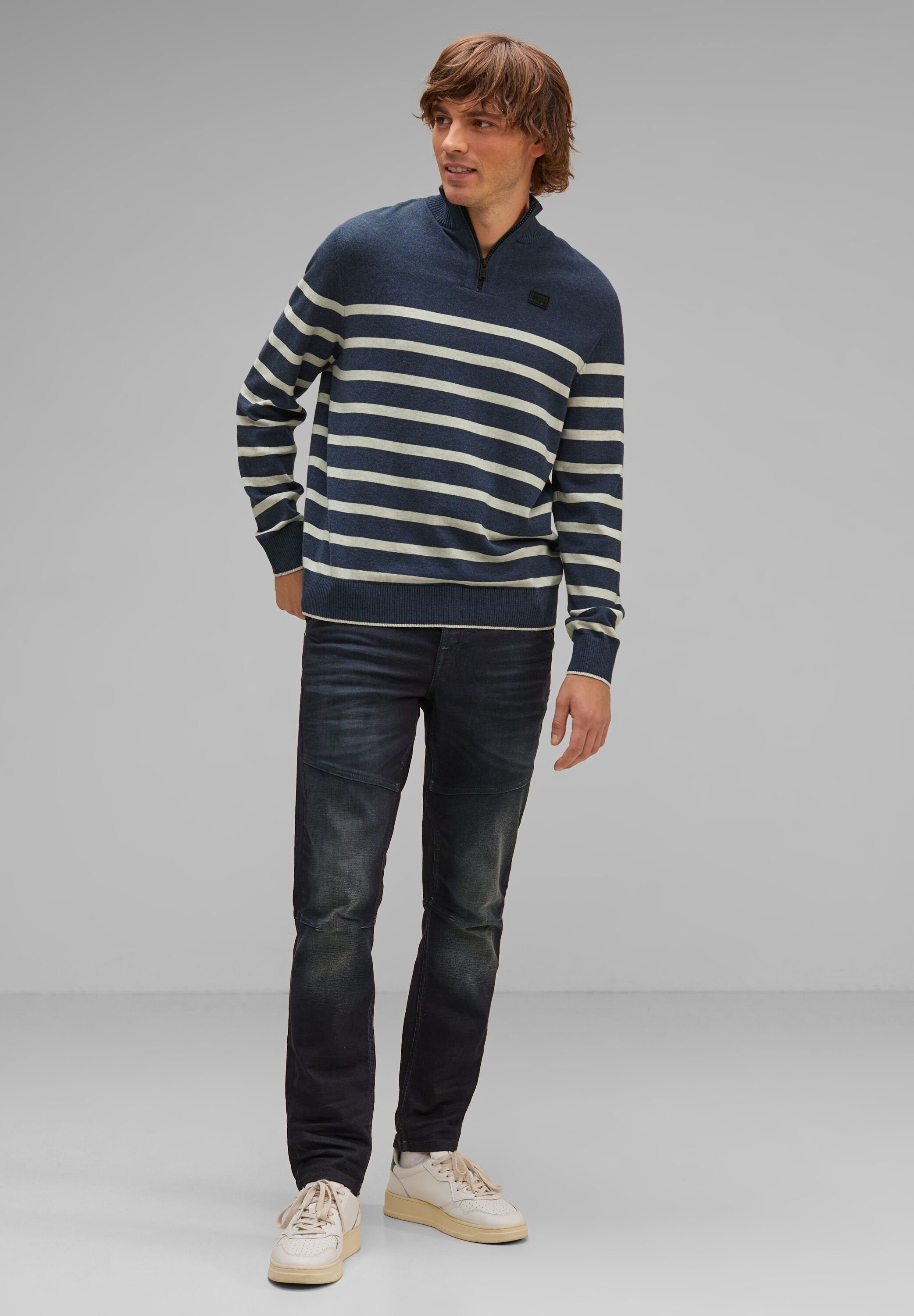 STREET ONE MEN Schipperstrui Troyer met streepmotief heren pullovers maat XXL (56) blauw