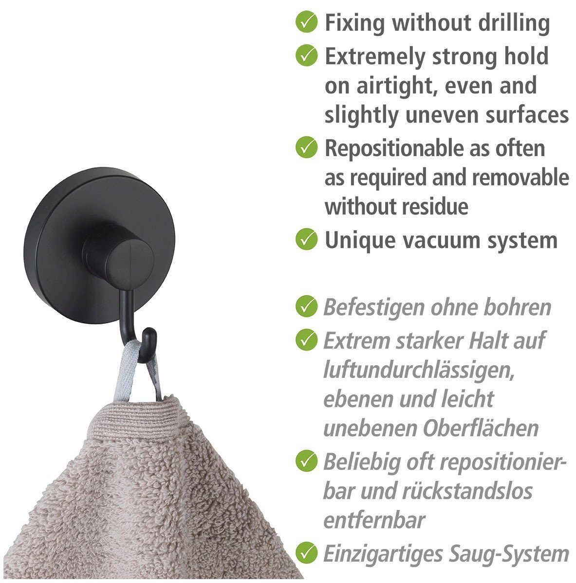 WENKO Wandhaak Vacuüm-Loc® Bevestigen zonder boren (2 stuks)