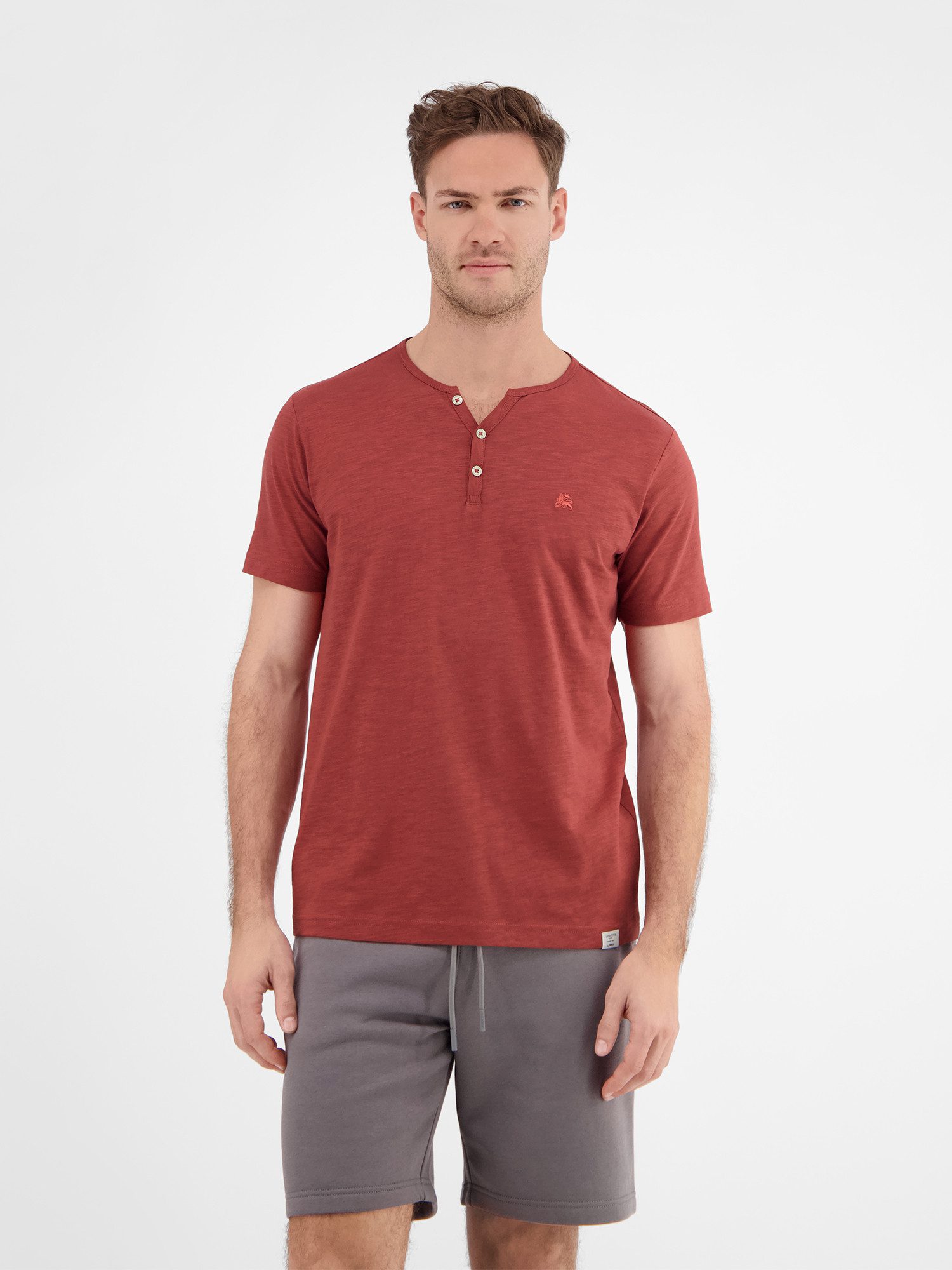 Lerros Henleyshirt LERROS serafino-shirt in effen structuurstof