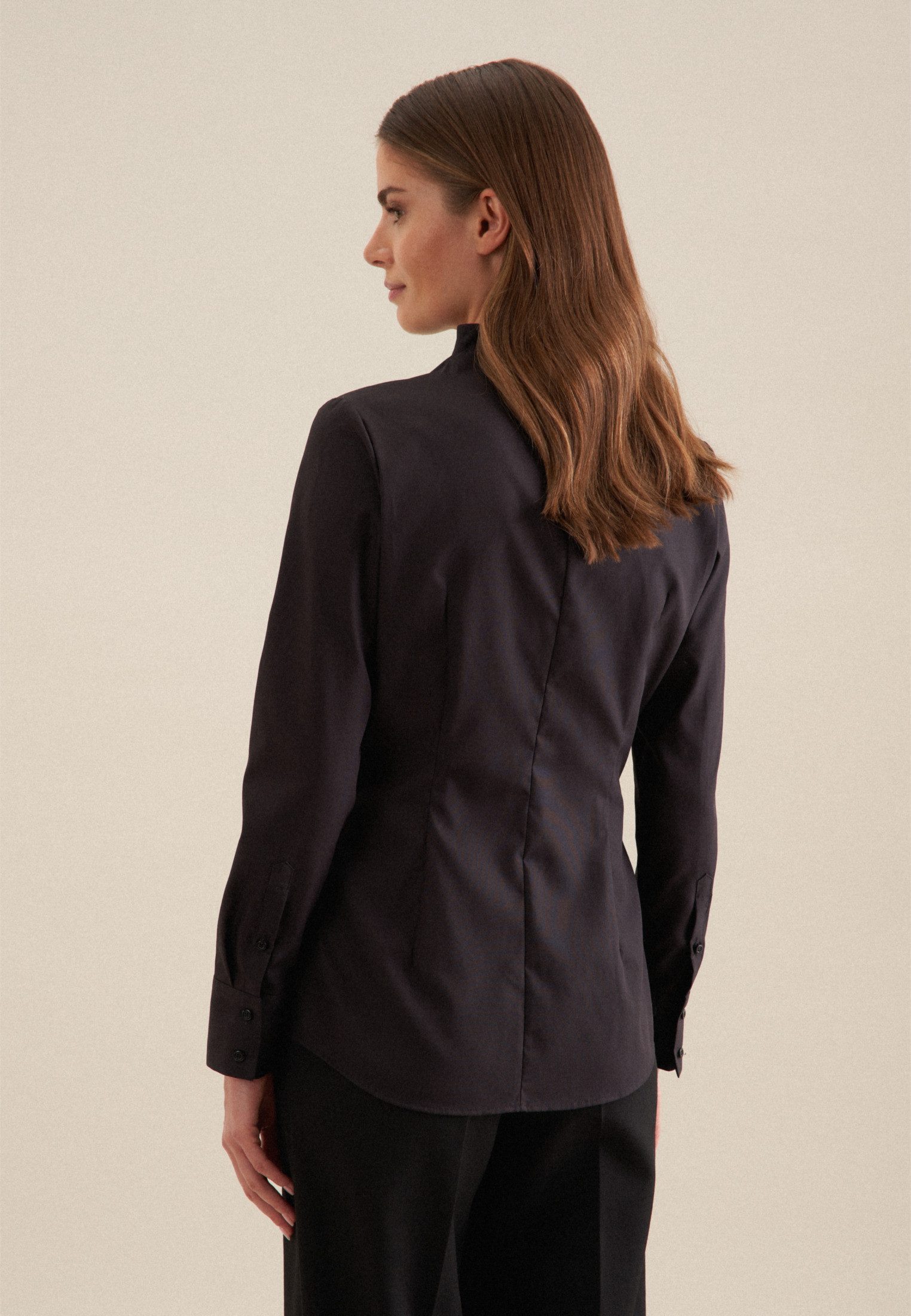 seidensticker Klassieke blouse Zwarte roos Lange mouwen kraag uni